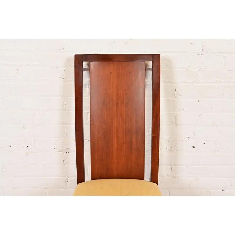 Upholstery Frank Lloyd Wright Sculpted Mahogany Side Chairs or Dining Chairs, Pair For Sale
