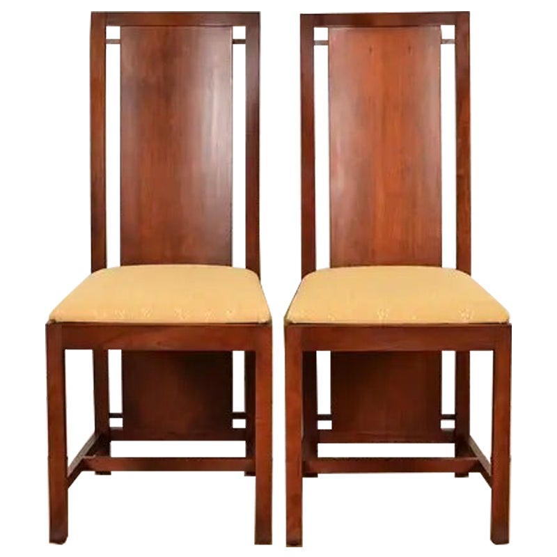 Frank Lloyd Wright Sculpted Mahogany Side Chairs or Dining Chairs, Pair For Sale