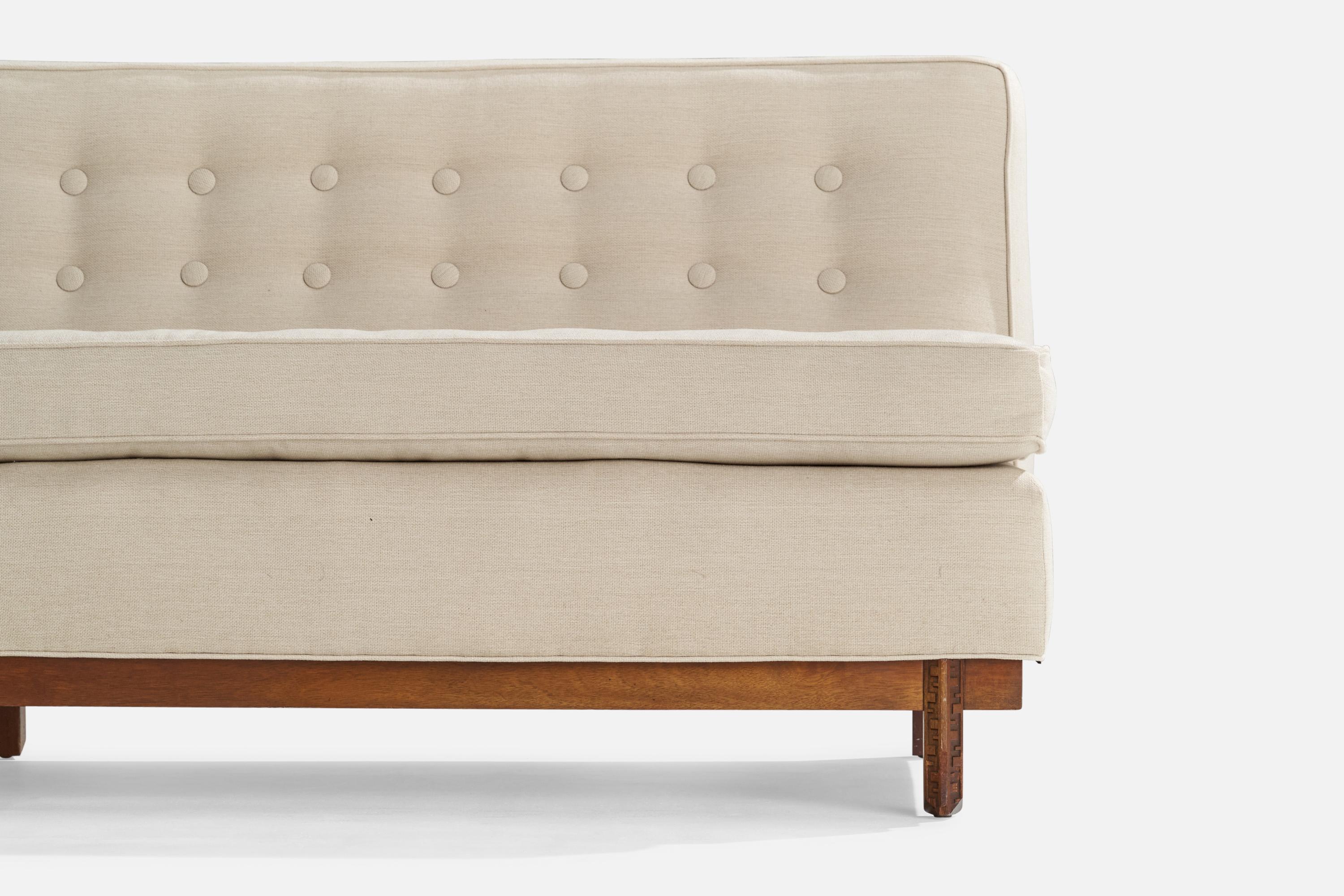 Frank Lloyd Wright, Settee, Fabric, Mahogany, USA, 1956 In Good Condition For Sale In High Point, NC