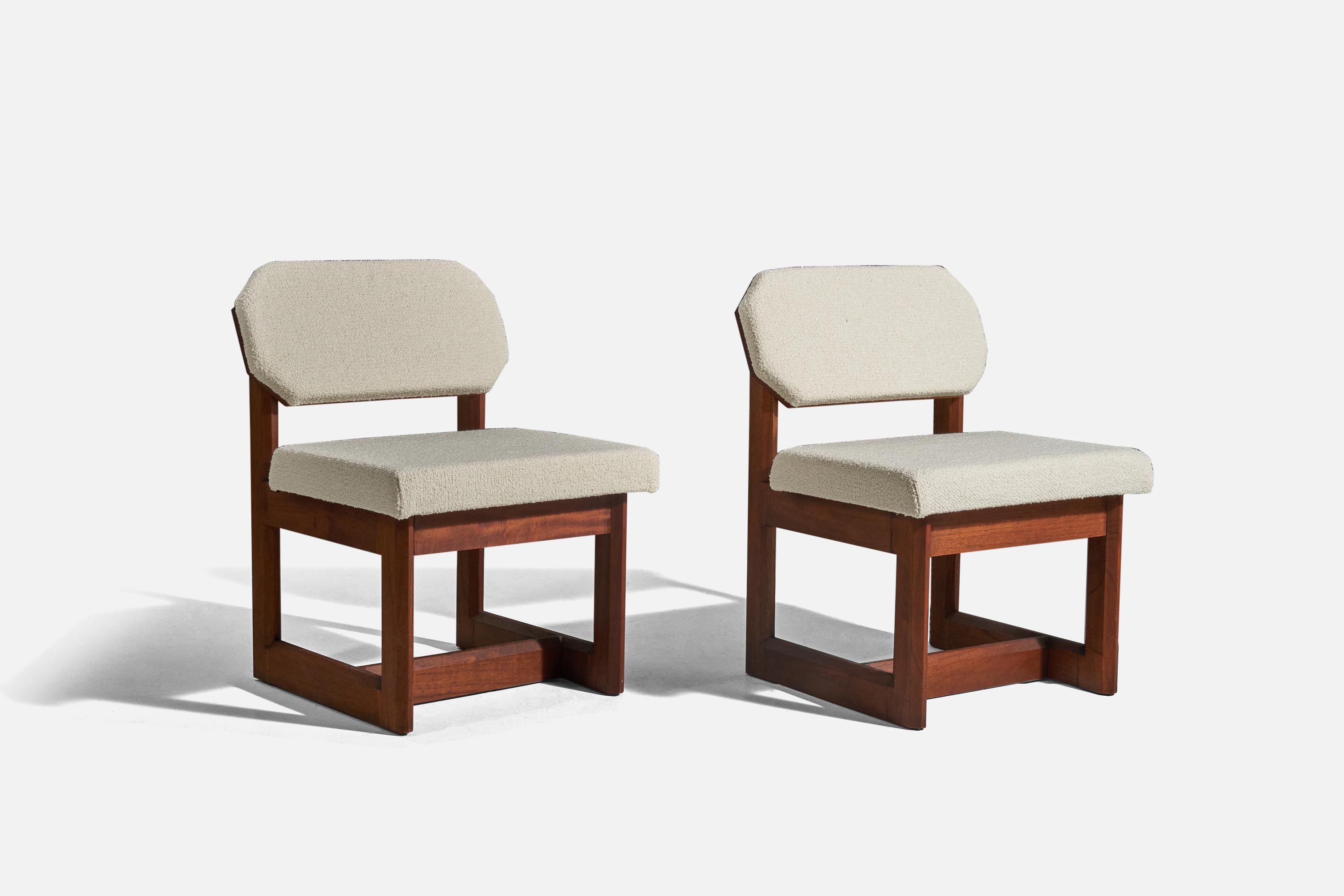 A pair of mahogany and fabric slipper chairs, line 