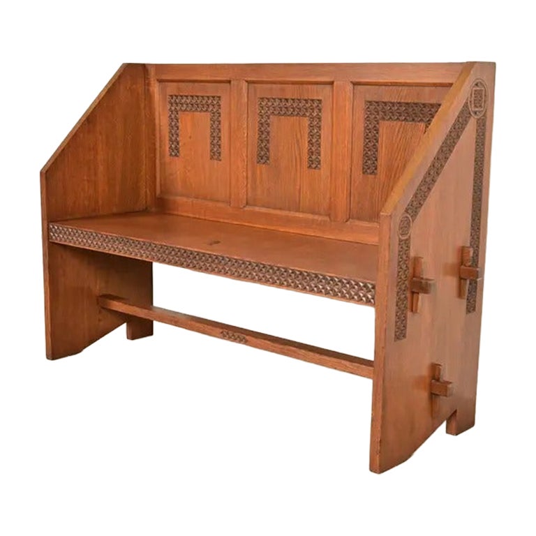 Antico banco in quercia Mission Arts & Crafts in stile Frank Lloyd Wright, Circa 1900 in vendita