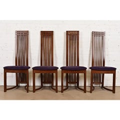 Frank Lloyd Wright Style Arts & Crafts High Back Dining Chairs, Set of Four