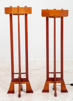 Frank Lloyd Wright Style Cherrywood Torchieres, Pair