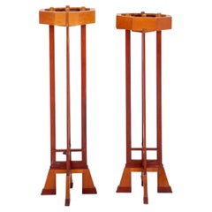 Frank Lloyd Wright Style Cherrywood Torchieres, Pair