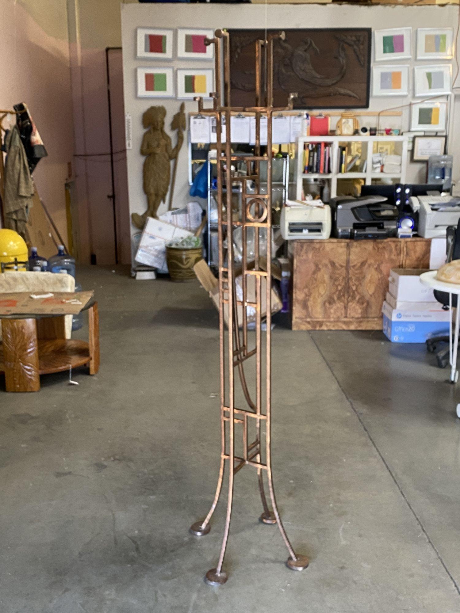 American Frank Lloyd Wright Style Copper Colored Coat & Hat Rack For Sale