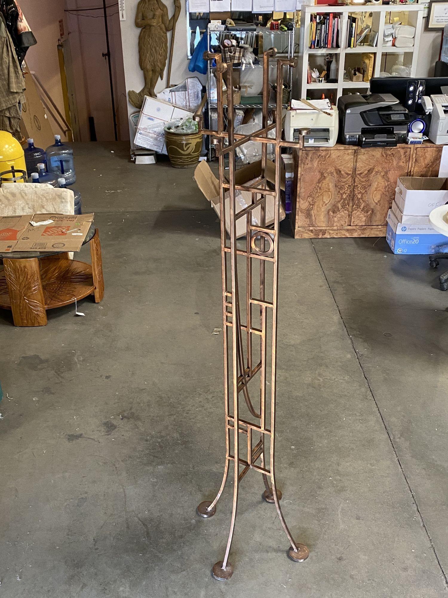 Frank Lloyd Wright Style Copper Colored Coat & Hat Rack In Excellent Condition For Sale In Van Nuys, CA