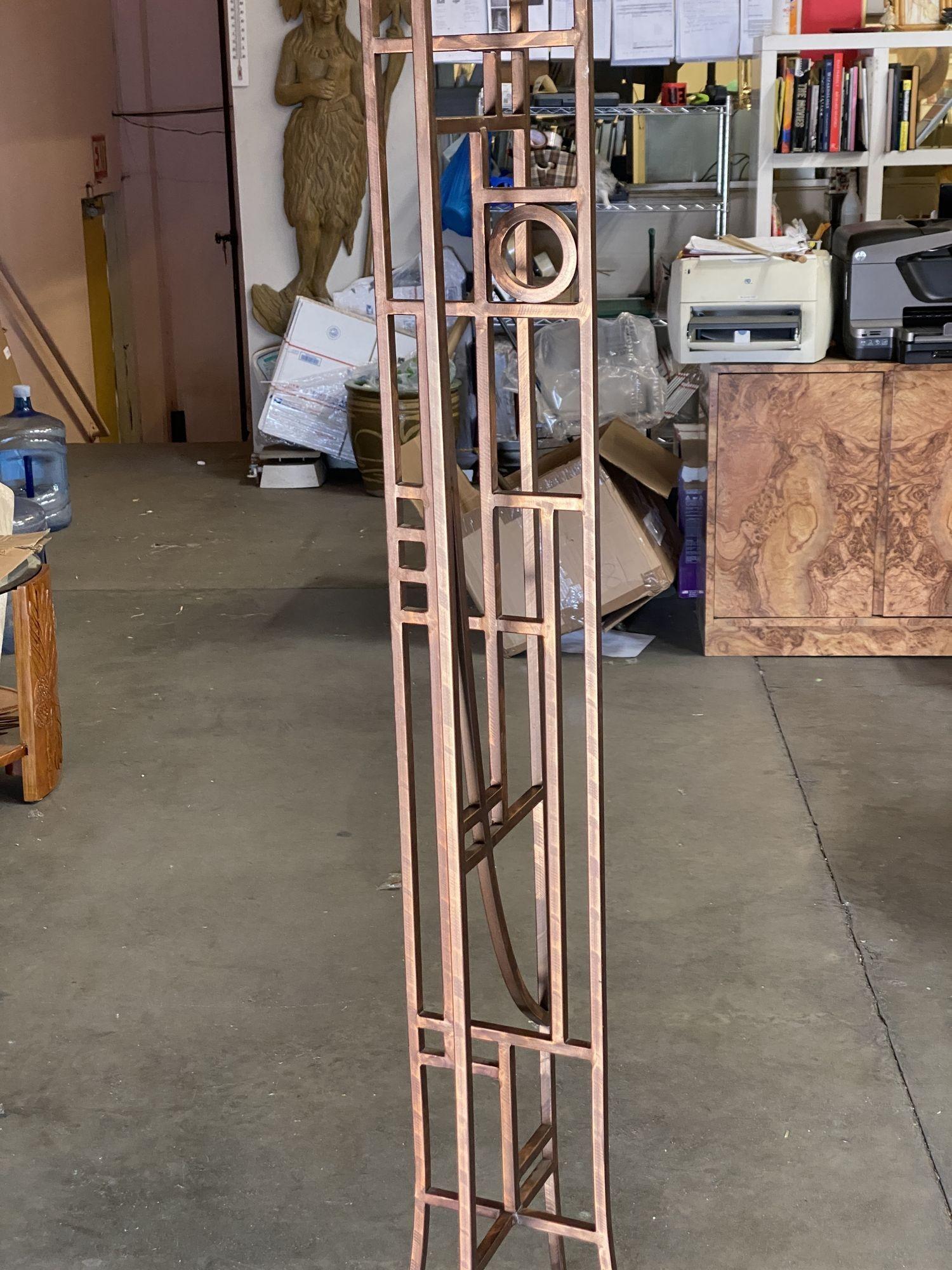 Late 20th Century Frank Lloyd Wright Style Copper Colored Coat & Hat Rack For Sale