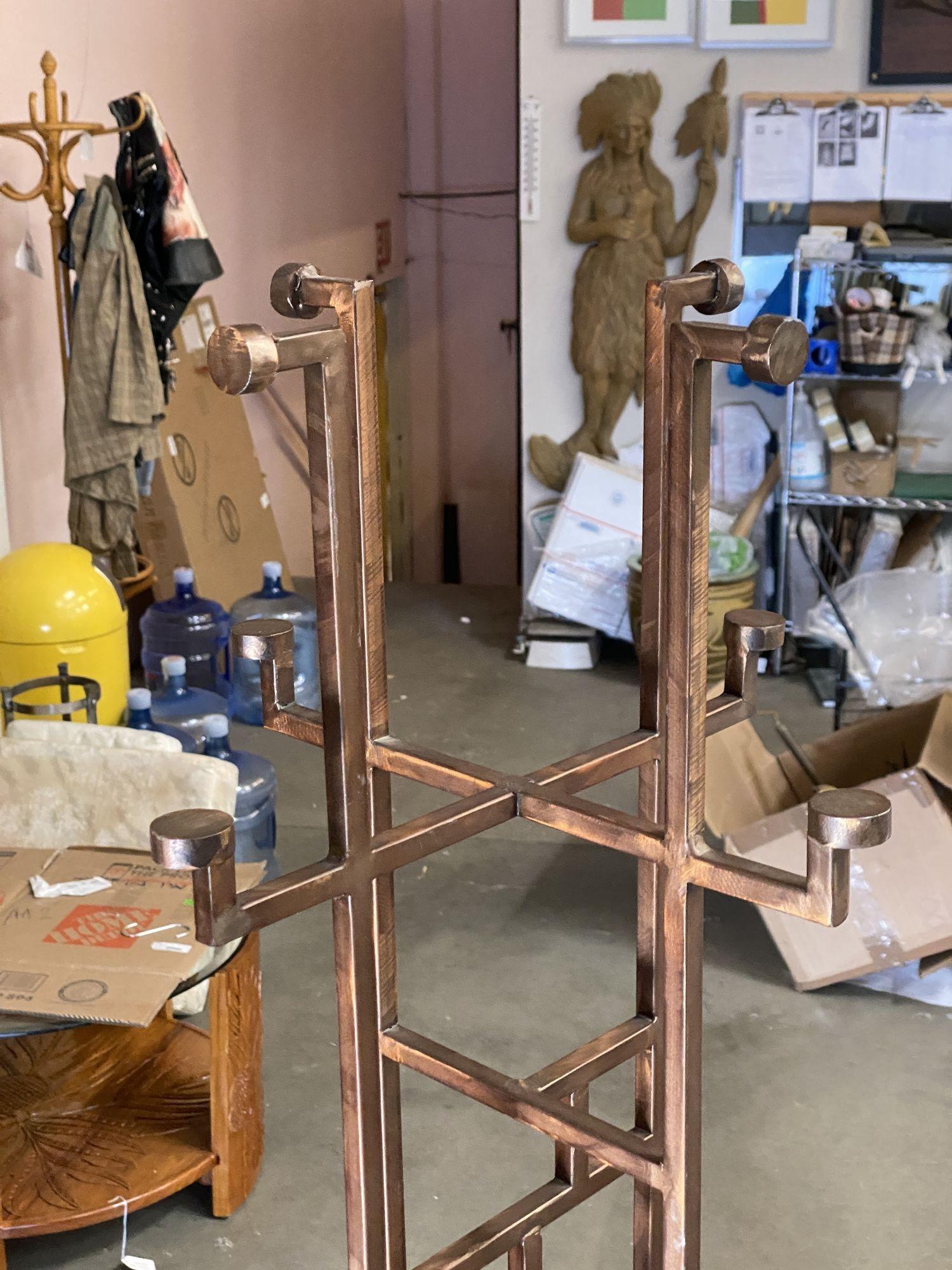 Steel Frank Lloyd Wright Style Copper Colored Coat & Hat Rack For Sale