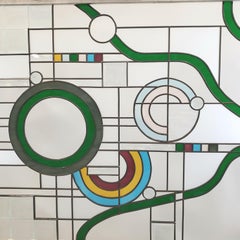 Frank Lloyd Wright Style Geometric Stained Glass Window