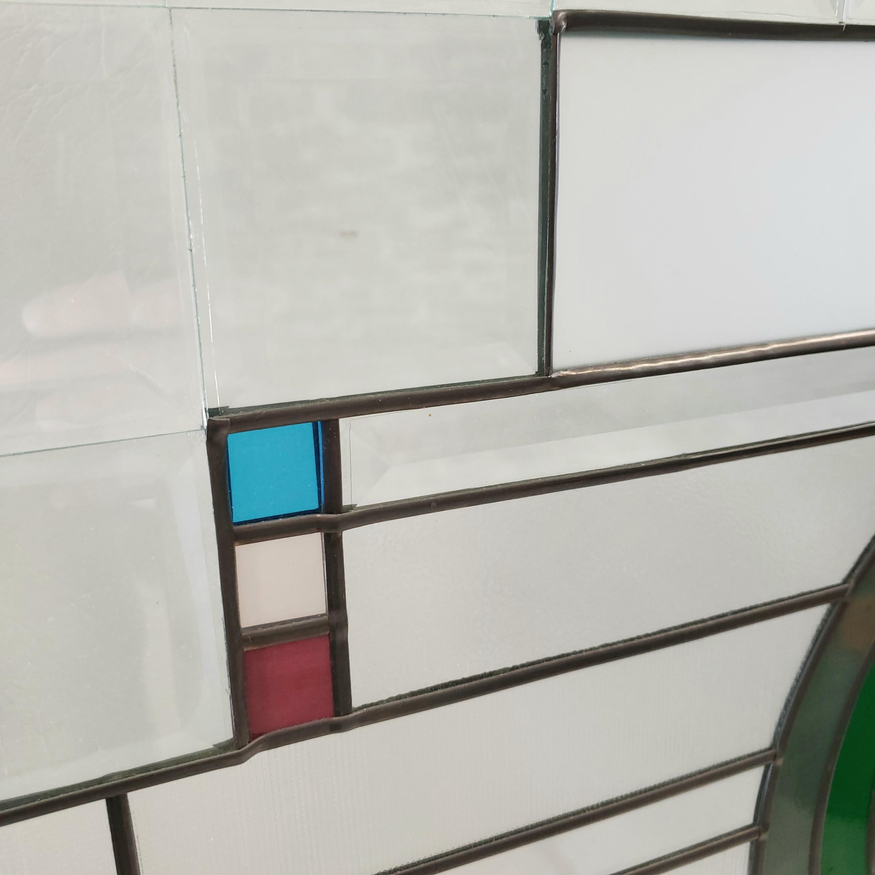 Verre teinté Vitrail géométrique en verre teinté de style Frank Lloyd Wright