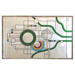 Used Frank Lloyd Wright Style Geometric Stained Glass Window
