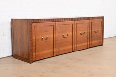 Frank Lloyd Wright Style Mid-Century Modern Sculpted Walnut Low Credenza