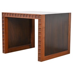 Frank Lloyd Wright Style Mid-Century Modern Sculpted Walnut Stool or Side Table