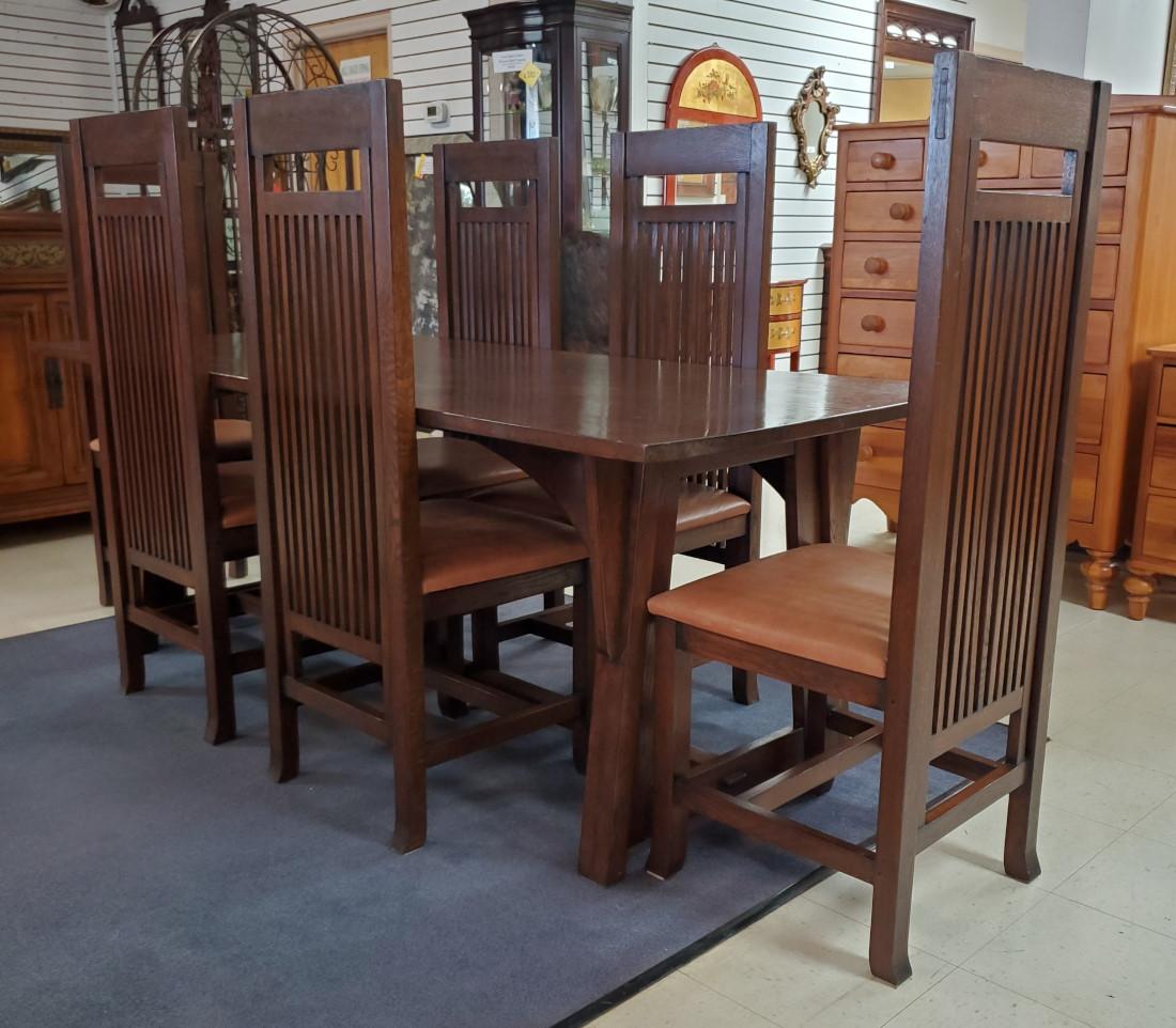 Frank Lloyd Wright Style Mission Dining Set, Table, 6 Chairs 7