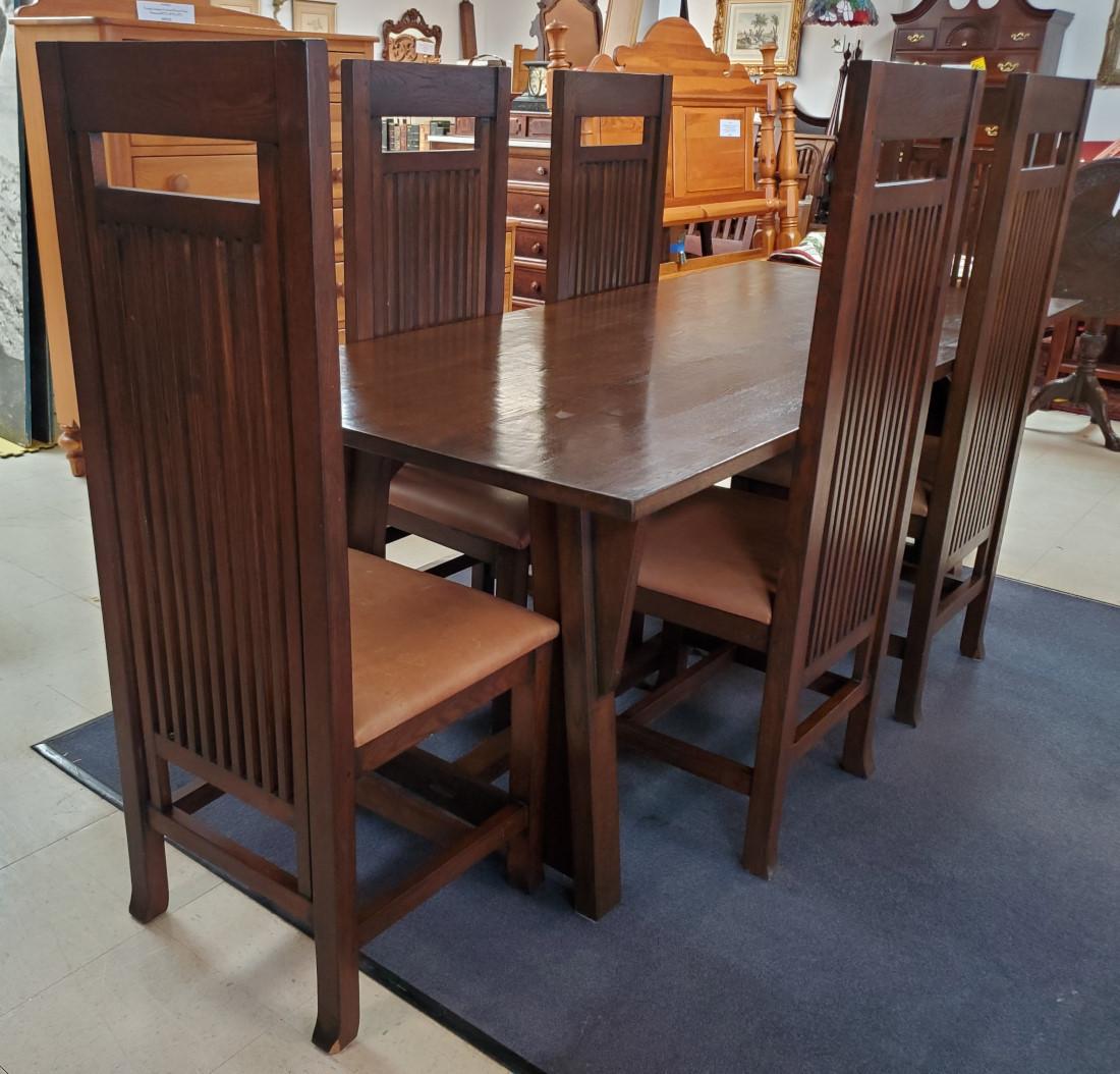 Frank Lloyd Wright Style Mission Dining Set, Table, 6 Chairs 9