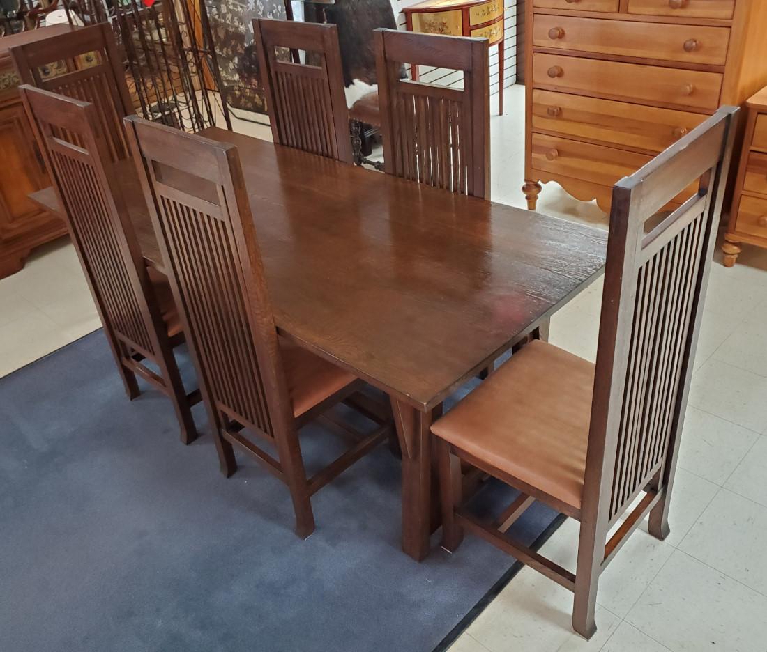 Frank Lloyd Wright Style Mission Dining Set, Table, 6 Chairs 10