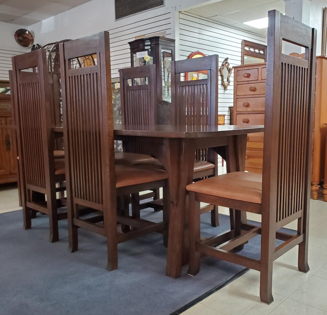 Frank Lloyd Wright Style Mission Dining Set, Table, 6 Chairs 11