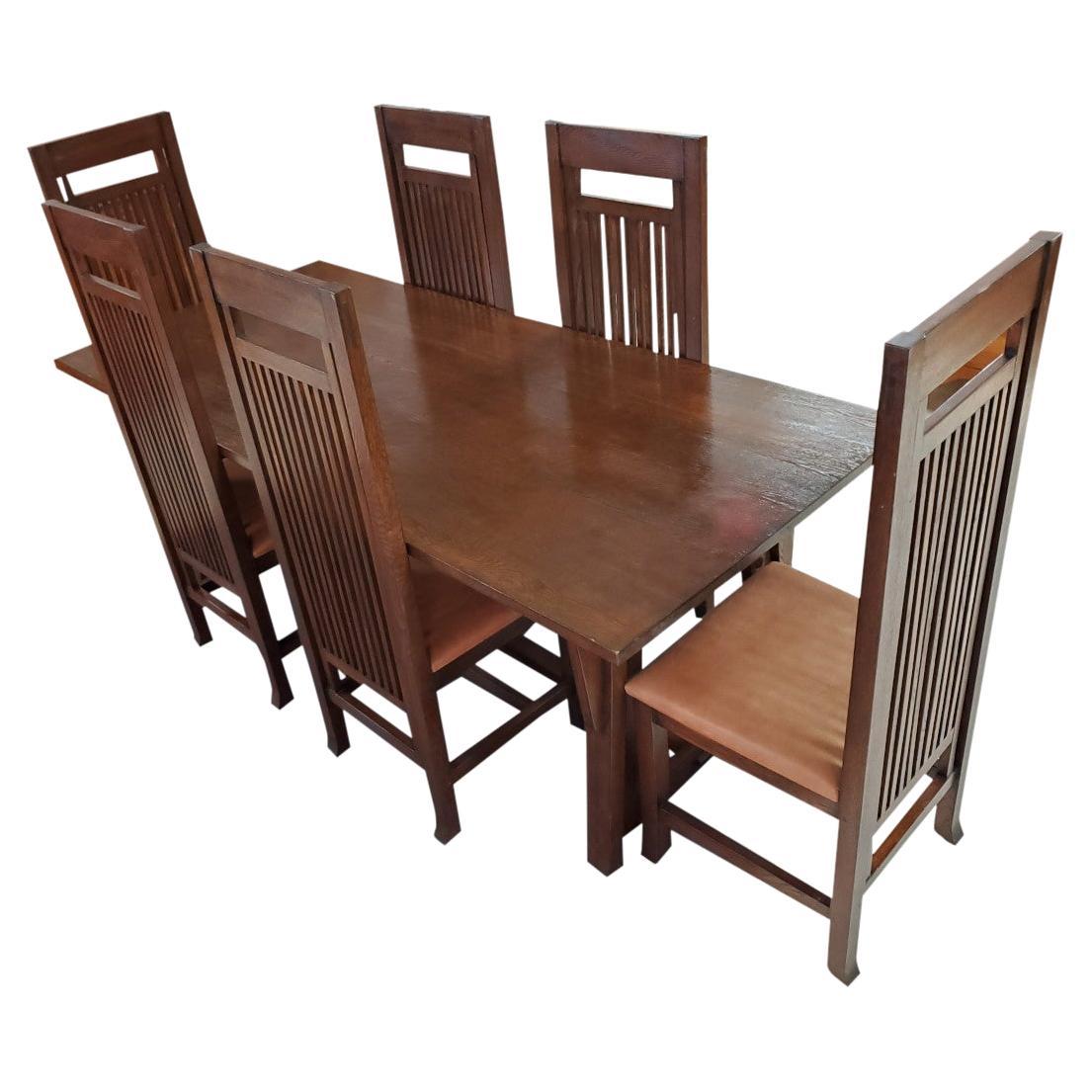 Frank Lloyd Wright Style Mission Dining Set, Table, 6 Chairs