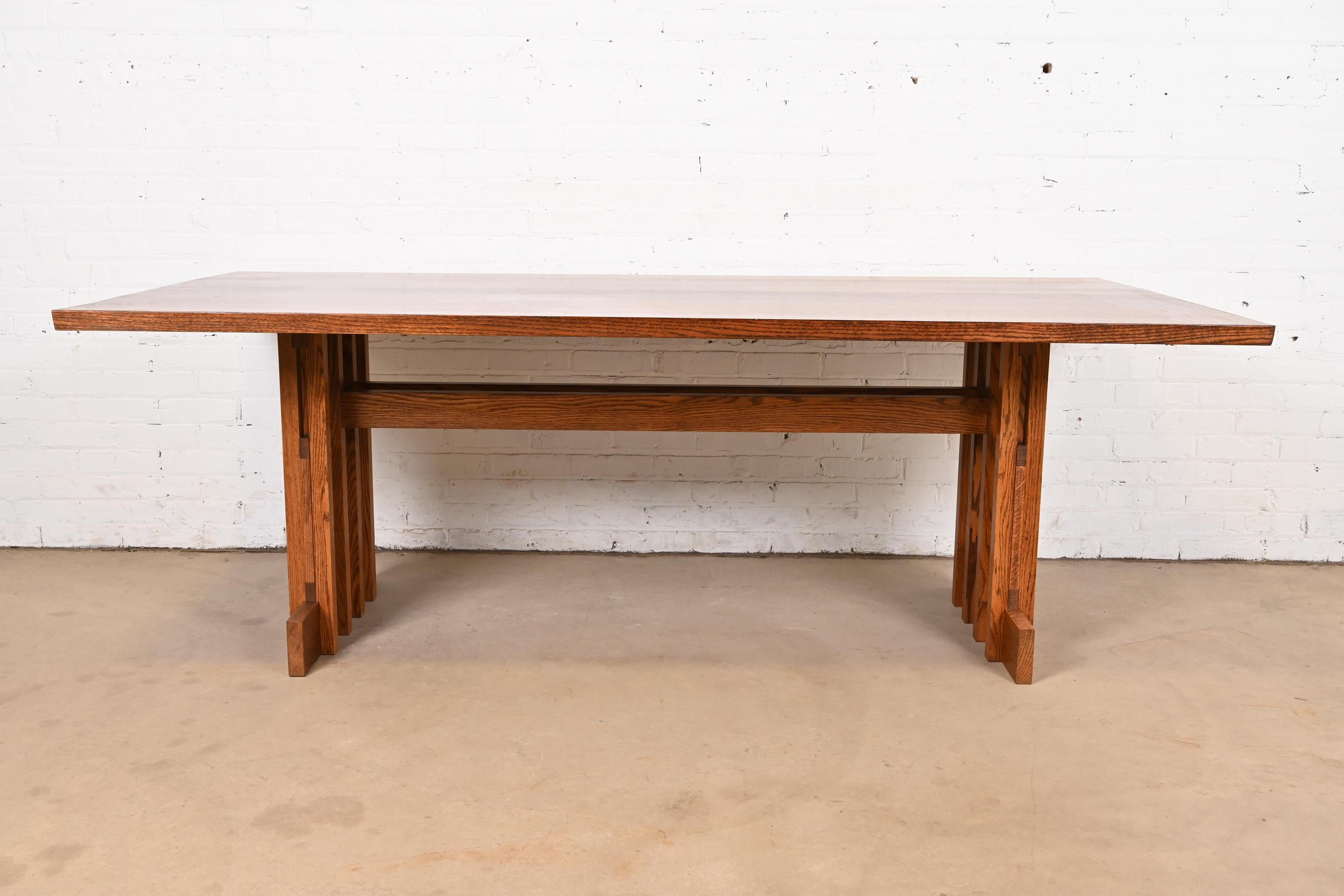 Arts and Crafts Frank Lloyd Wright Style Mission Oak Arts & Crafts Trestle Dining Table