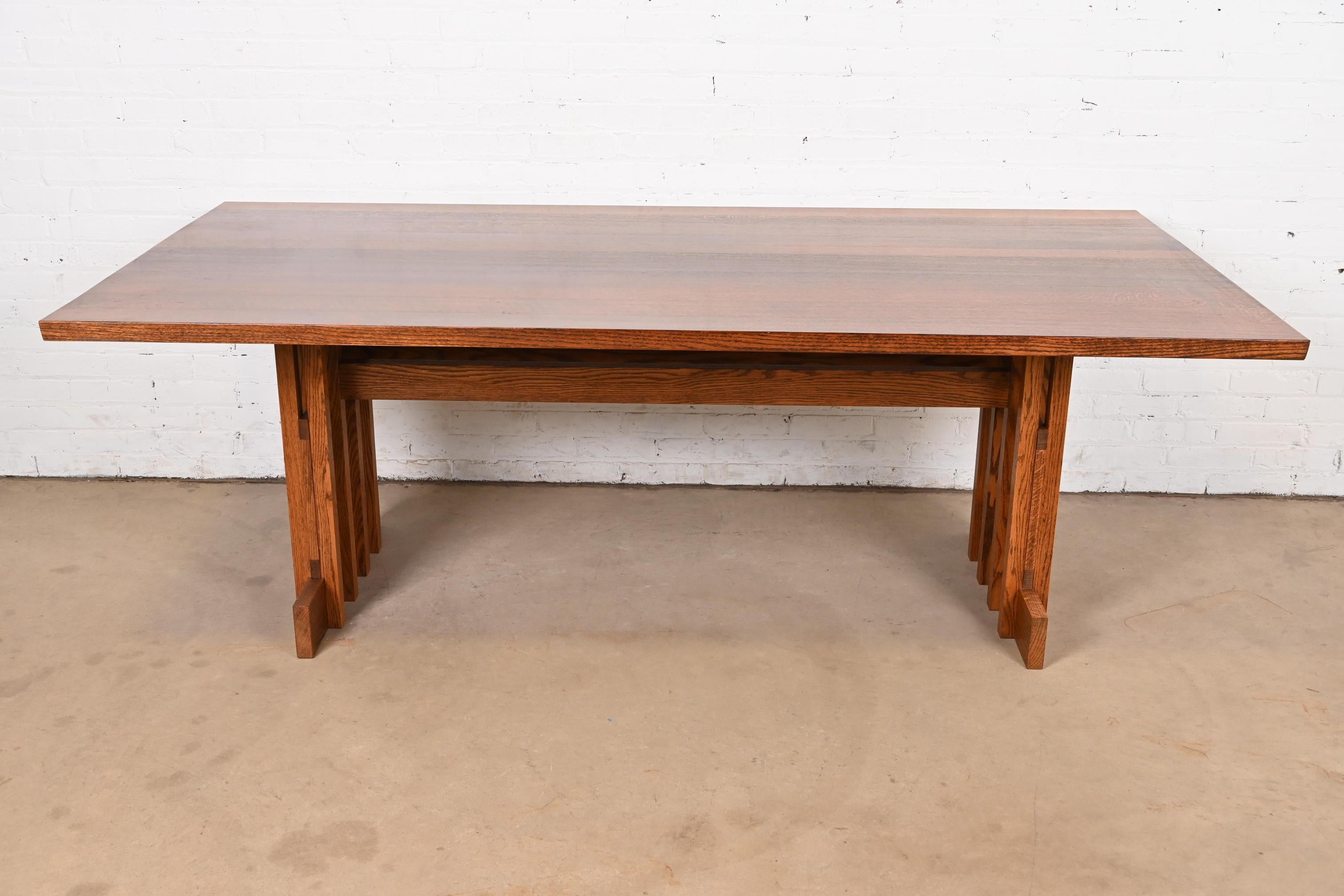 American Frank Lloyd Wright Style Mission Oak Arts & Crafts Trestle Dining Table
