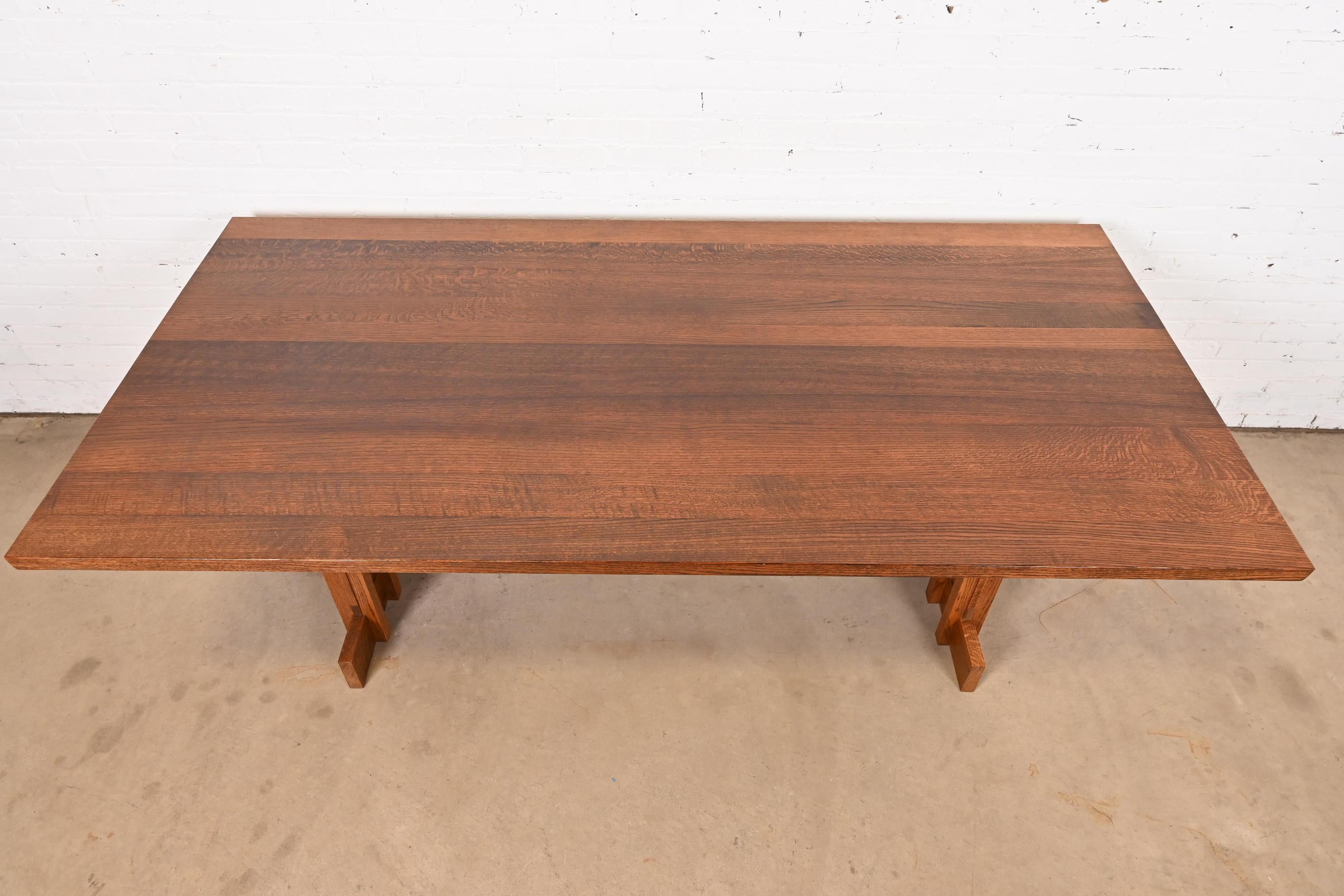 Frank Lloyd Wright Style Mission Oak Arts & Crafts Trestle Dining Table 2