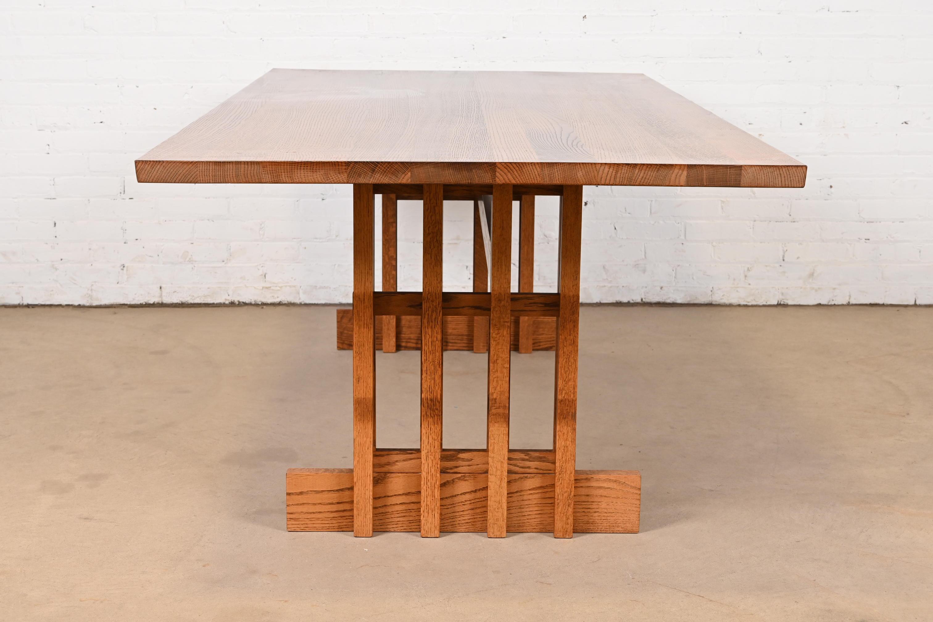 Frank Lloyd Wright Style Mission Oak Arts & Crafts Trestle Dining Table 3