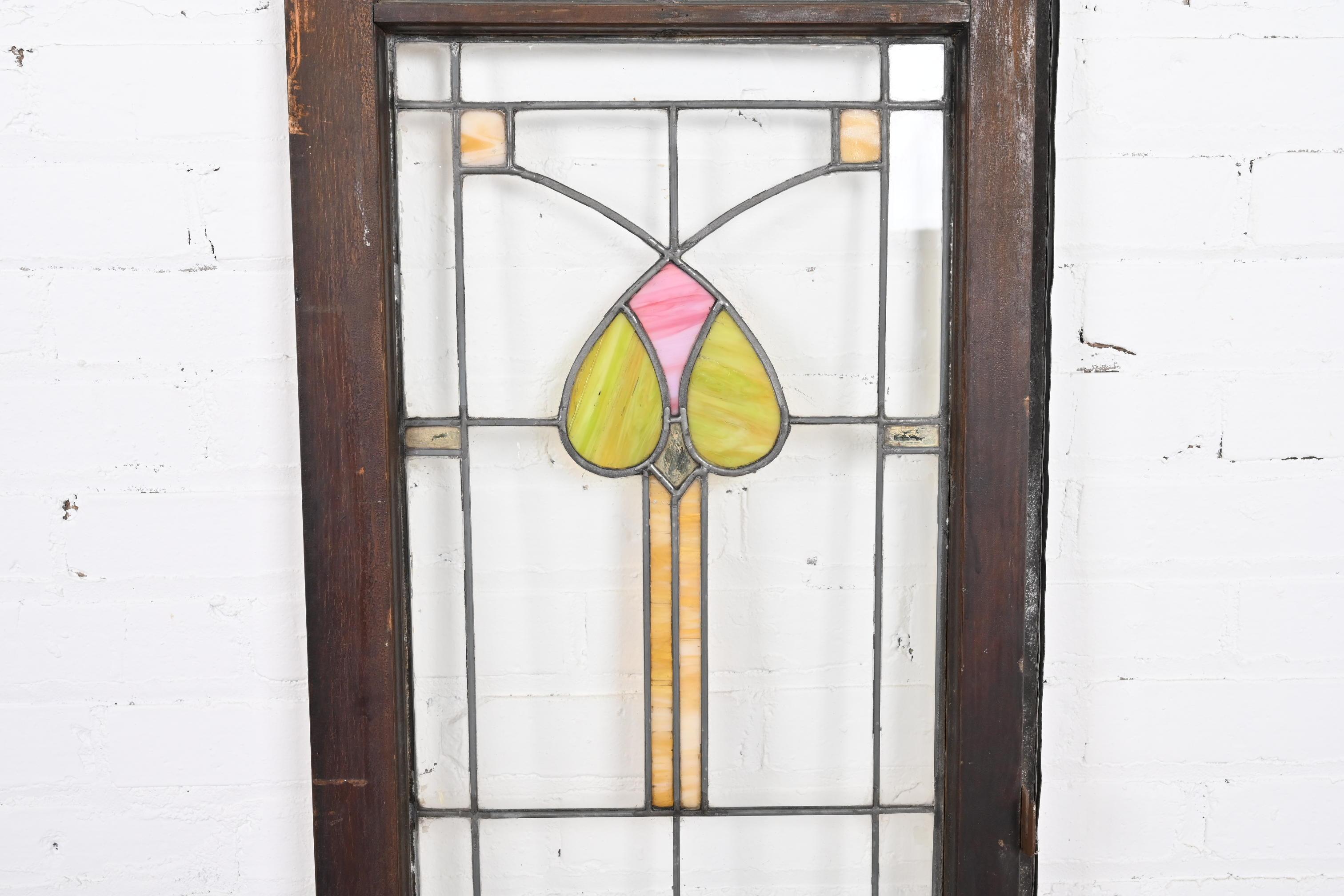 Frank Lloyd Wright Style Prairie School Arts & Crafts Stained Glass Window 2