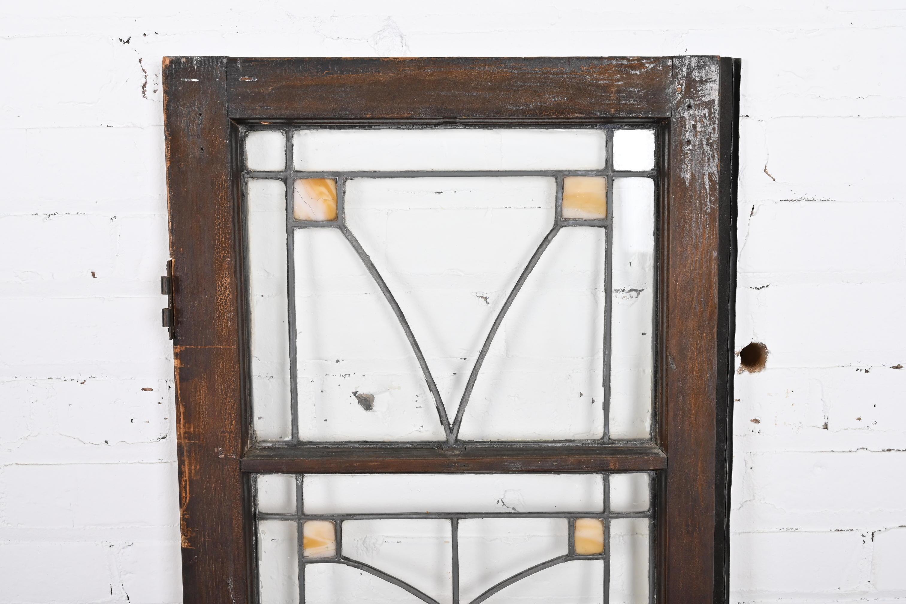 Frank Lloyd Wright Style Prairie School Arts & Crafts Stained Glass Window 3