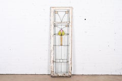 Frank Lloyd Wright Style Prairie School Arts & Crafts Stained Glass Window
