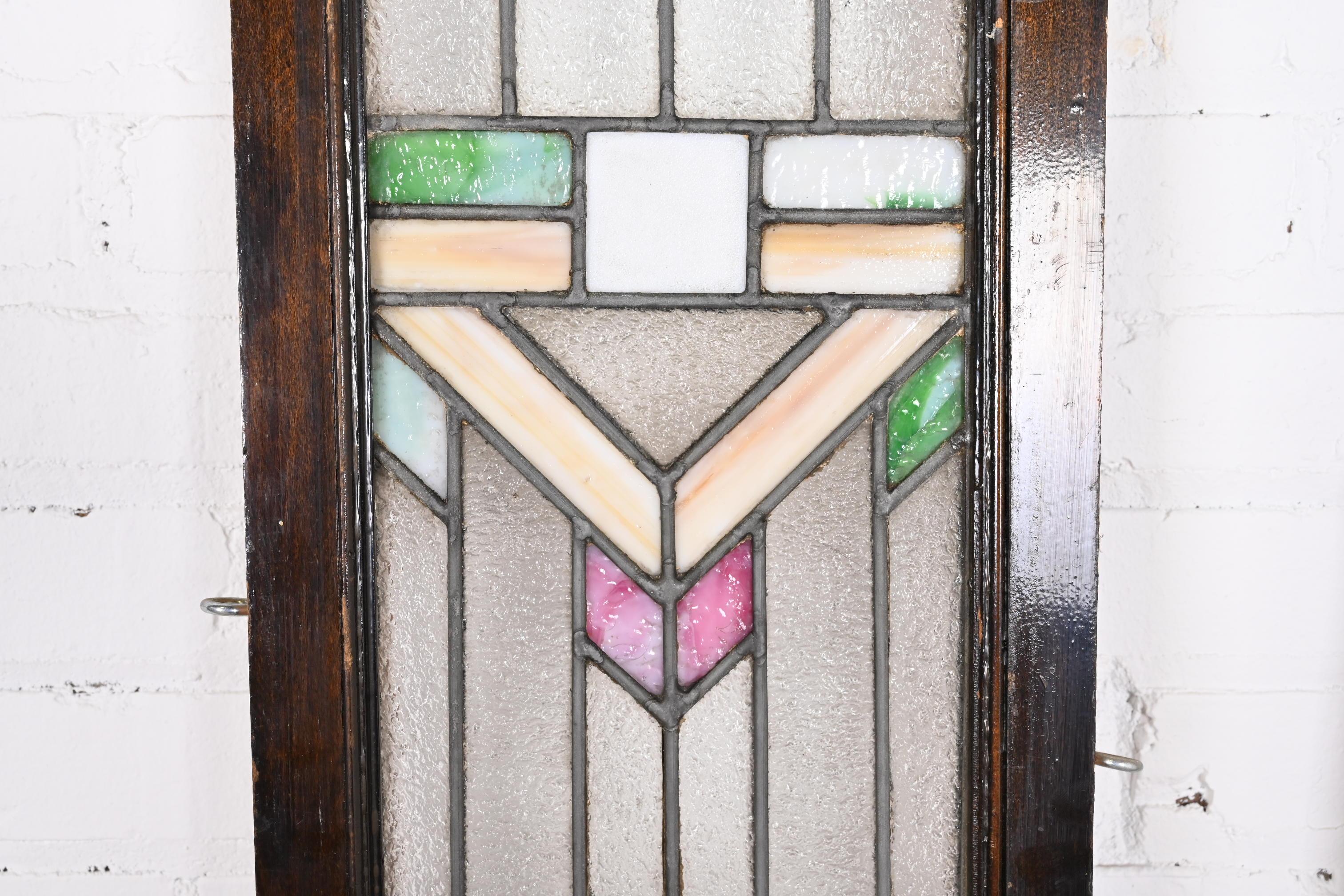 Arts and Crafts Frank Lloyd Wright Style Prairie School Arts & Crafts Stained Glass Windows