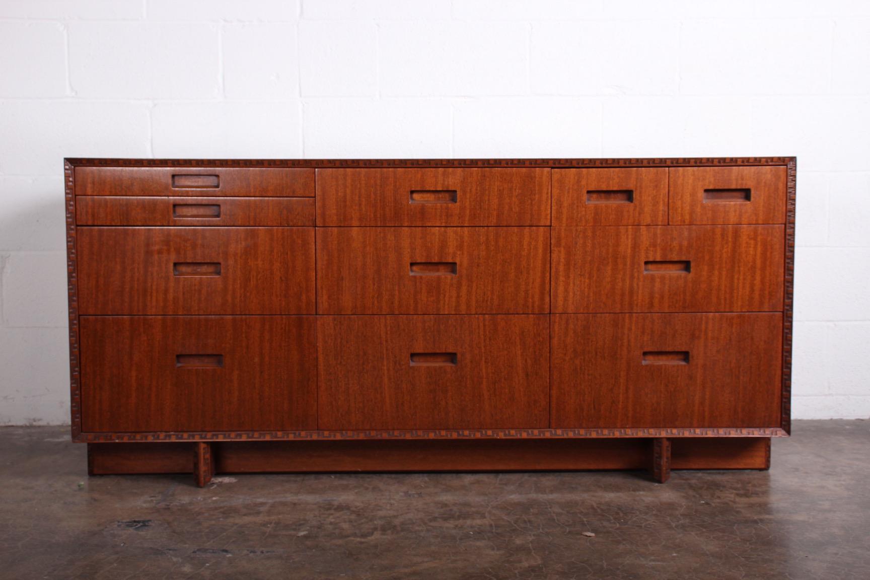 Frank Lloyd Wright for Henredon 'Taliesin' mahogany cabinet with hutch.