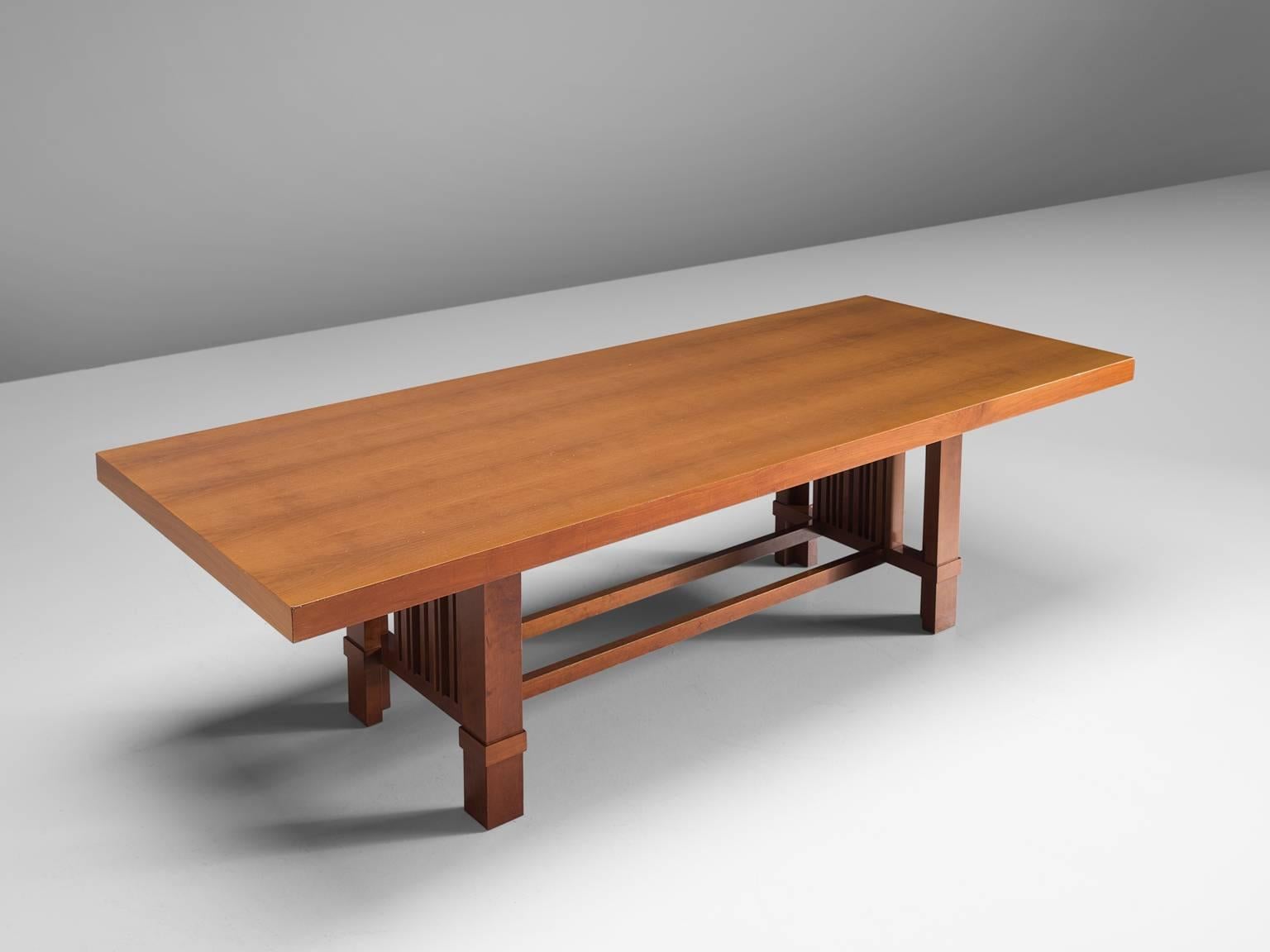Frank Lloyd Wright for Cassina, 608 Taliesin table, cherry, design 1917, production 1989, United States,

This taliesin table is designed by Frank Lloyd Wright and produced by Cassina. The table has an incredibly architectural shape and form. The