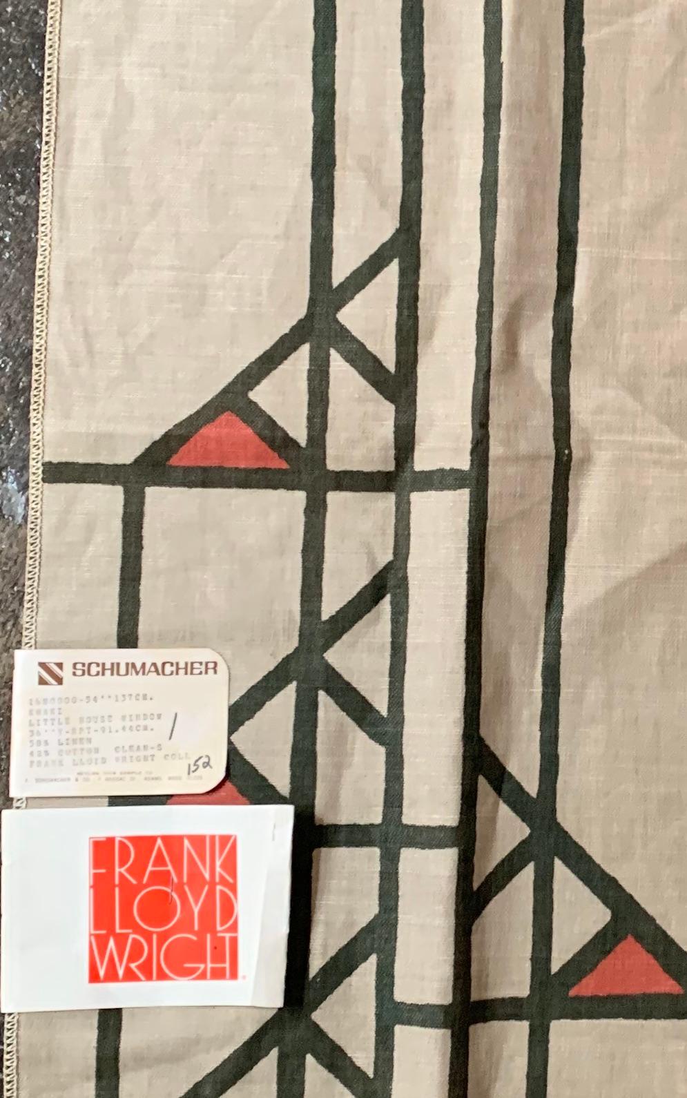 Large panel swatch dating to frank Lloyd wright’s original 1955 collection for Schumacher. Extremely rare original large-scale fabric, with surged edges to facilitate long term display and handling non its own, ostensibly in an interior design