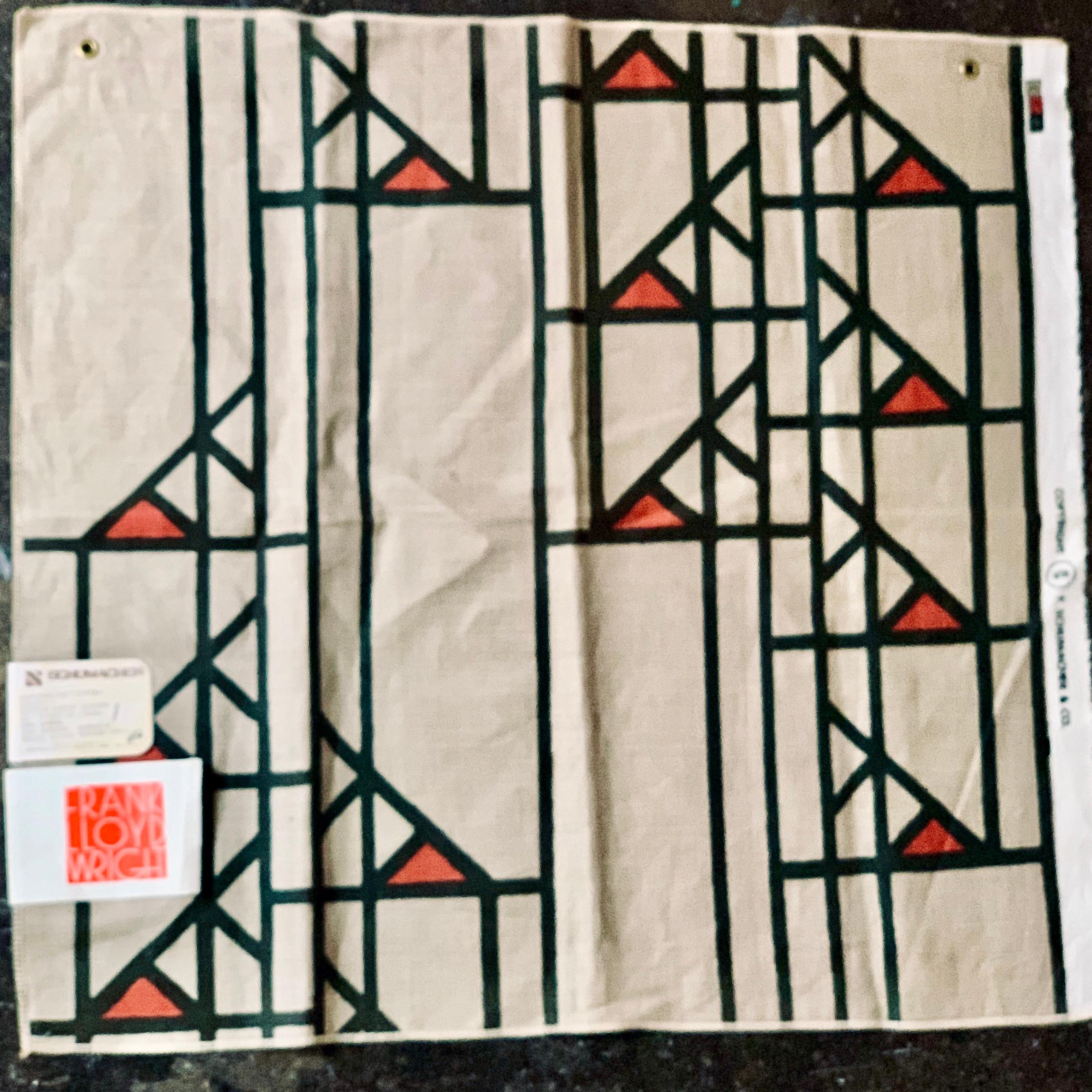 Mid-Century Modern Frank Lloyd Wright Taliesin Large Linen Textile Swatch 1955 Signed, Schumacher