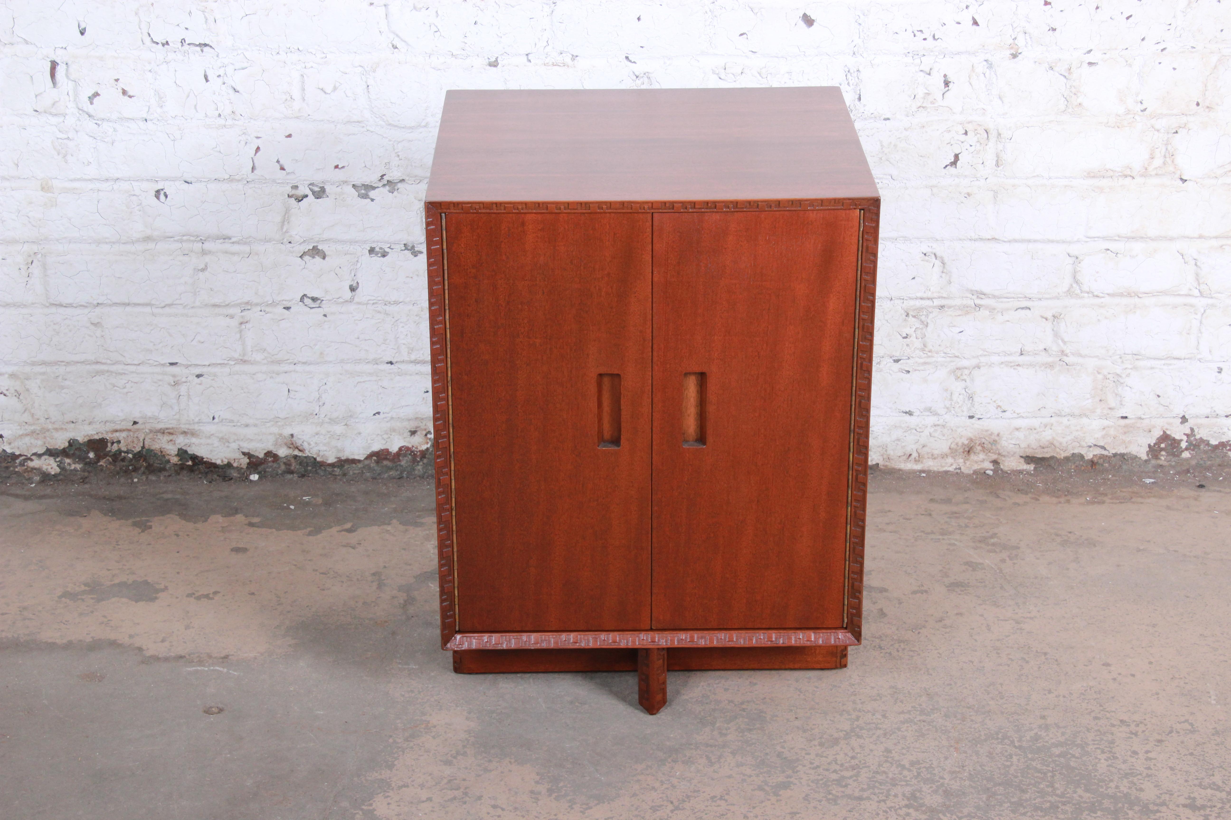 Mid-Century Modern Frank Lloyd Wright Taliesin Mahogany Cabinet, Newly Restored