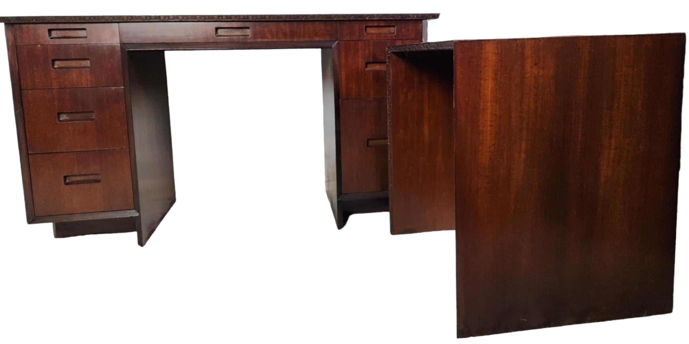 20th Century Frank Lloyd Wright Taliesin Mahogany Desk +Typing Table Heritage Henredon, 1955 For Sale