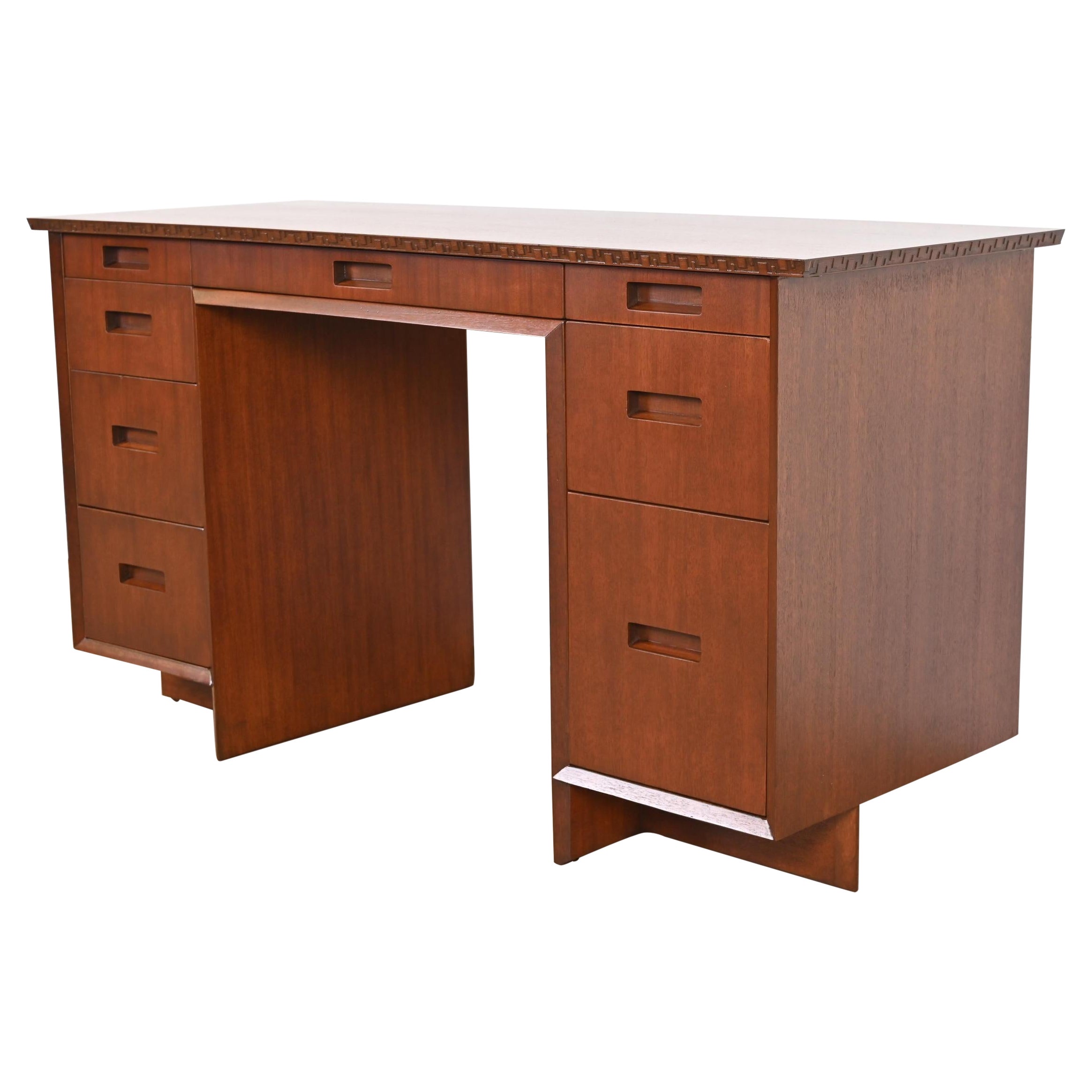 Frank Lloyd Wright Taliesin Mahogany Double Pedestal Desk, Newly Restored