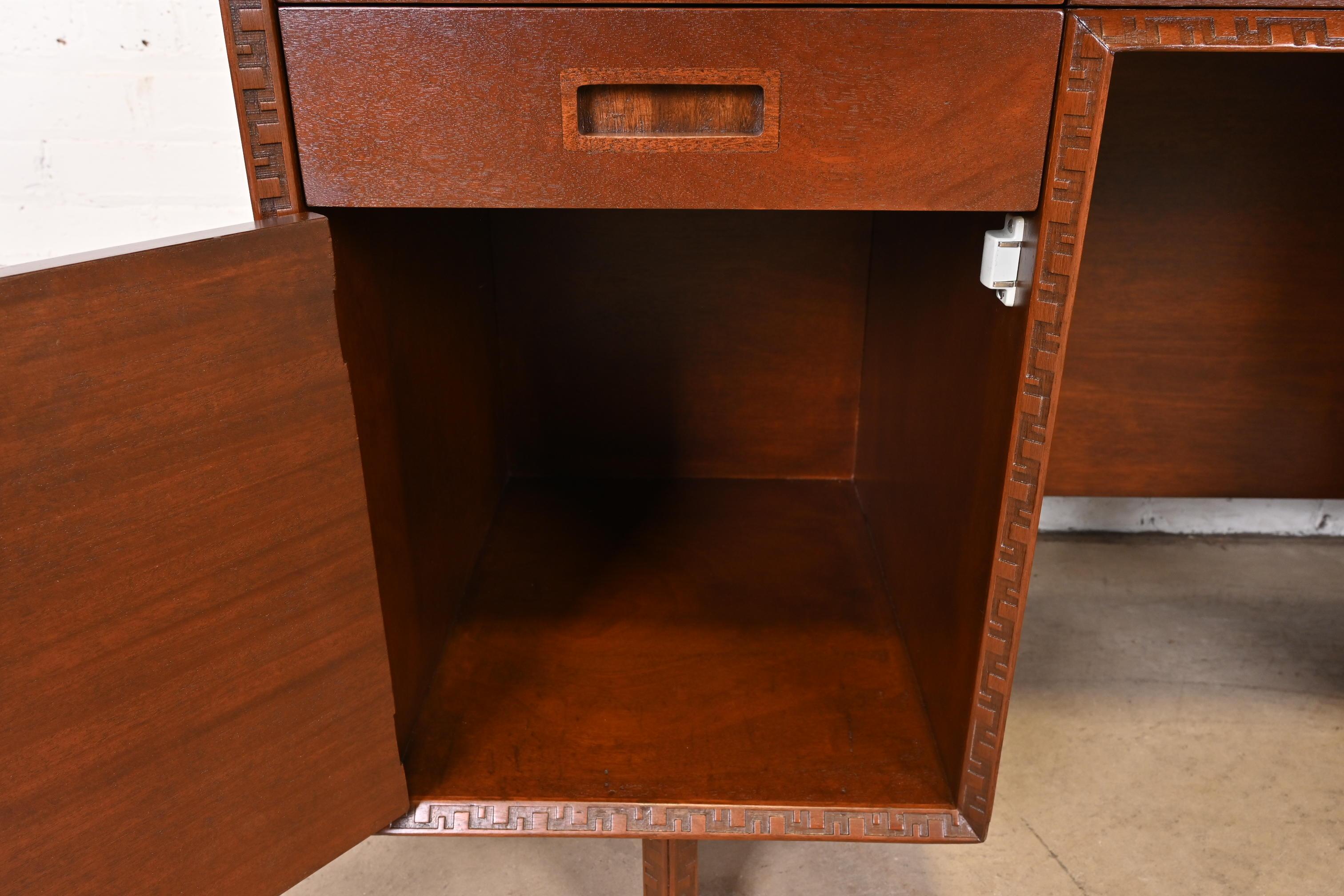 Frank Lloyd Wright Taliesin Mahogany Double Pedestal Executive Desk, Restored For Sale 6