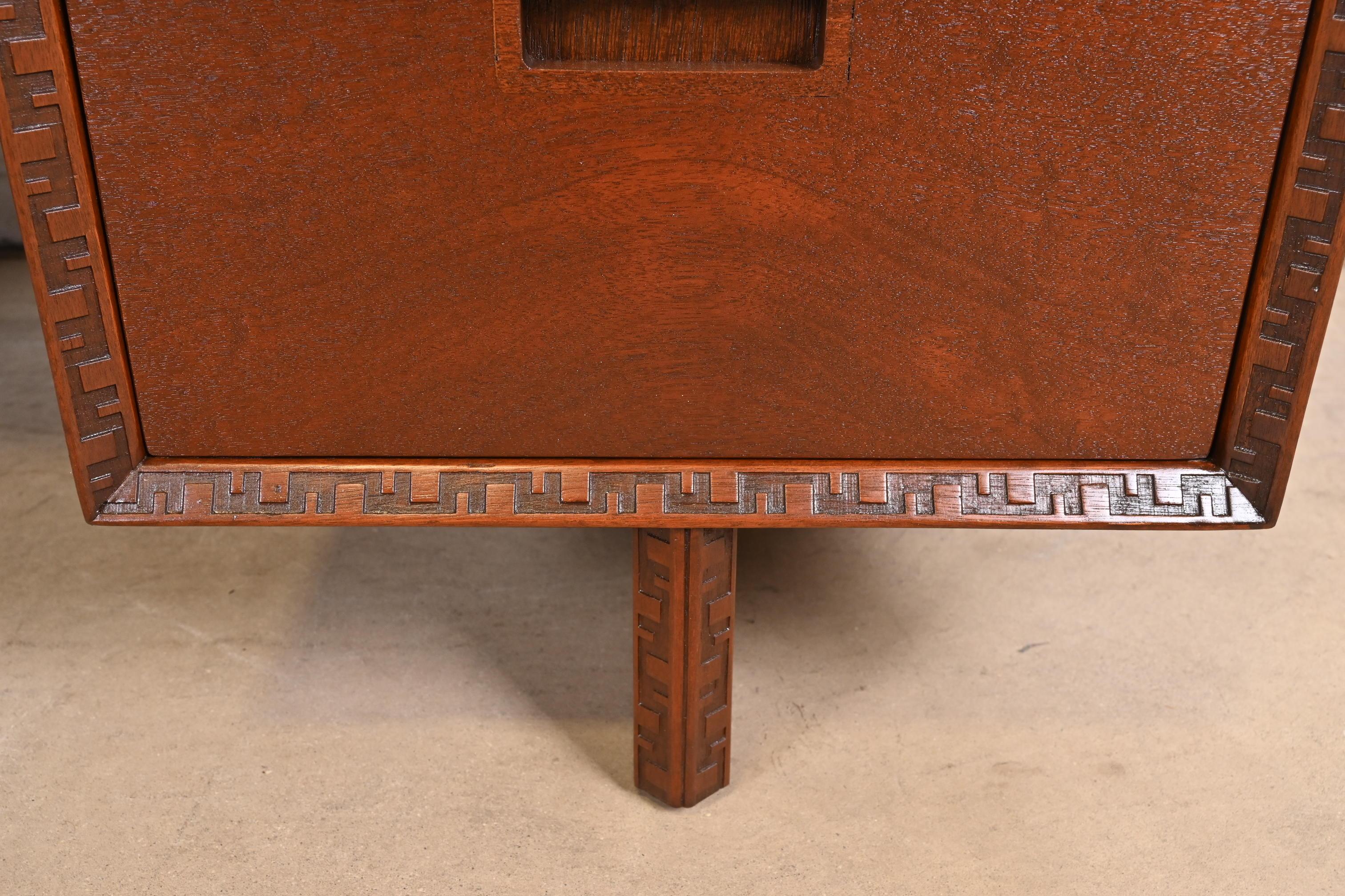 Frank Lloyd Wright Taliesin Mahogany Double Pedestal Executive Desk, Restored For Sale 11