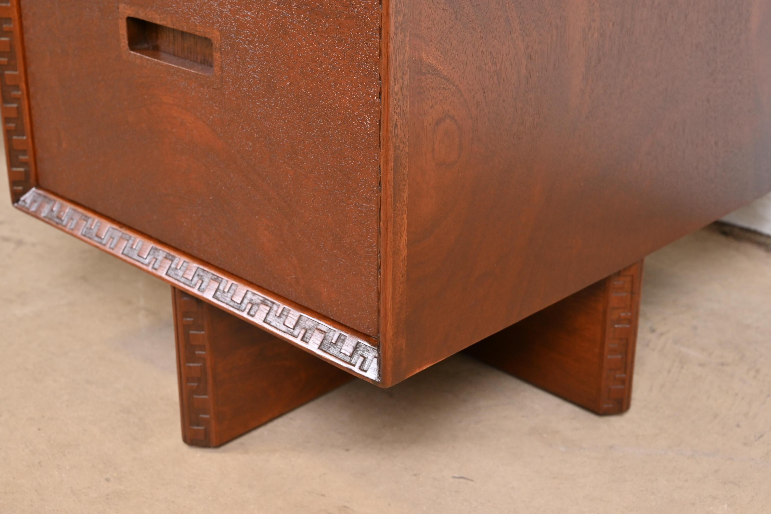 Frank Lloyd Wright Taliesin Mahogany Double Pedestal Executive Desk, Restored For Sale 12