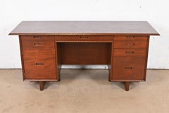 Frank Lloyd Wright Taliesin Mahogany Double Pedestal Executive Desk, Restored