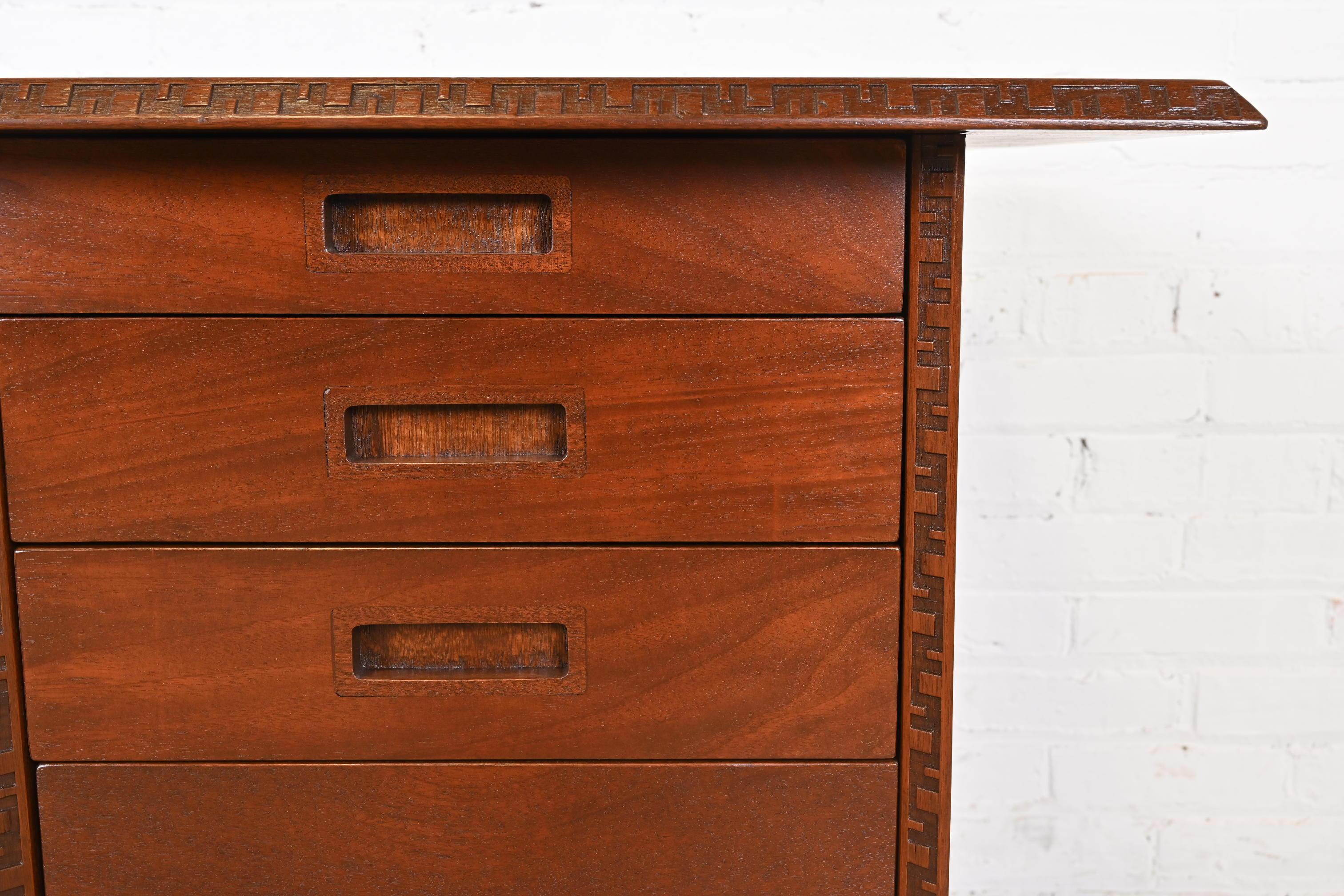 Frank Lloyd Wright Taliesin Mahogany Double Pedestal Executive Desk, Restored For Sale 3