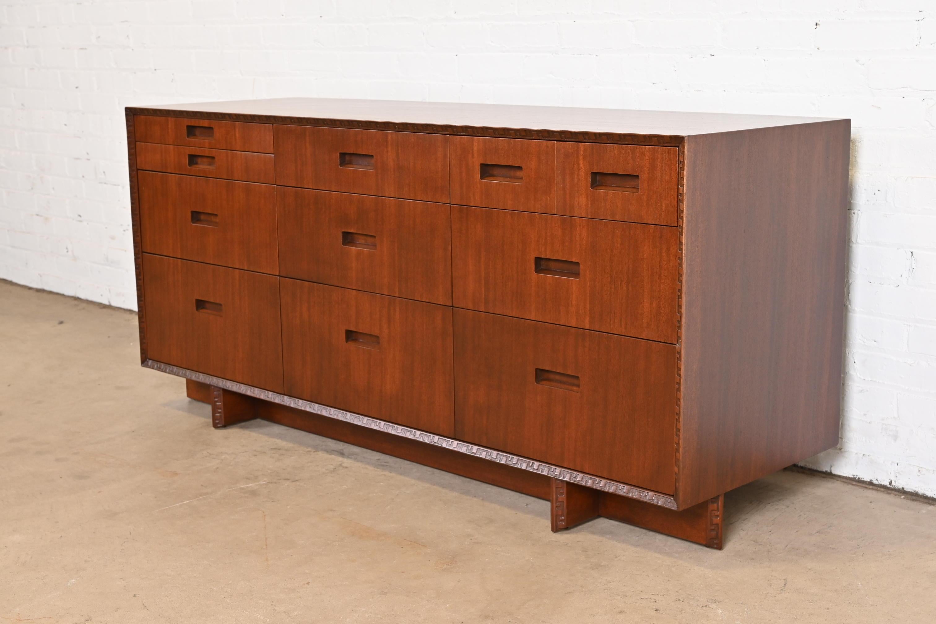Frank Lloyd Wright Taliesin Mahogany Dresser or Credenza, Newly Restored In Good Condition In South Bend, IN