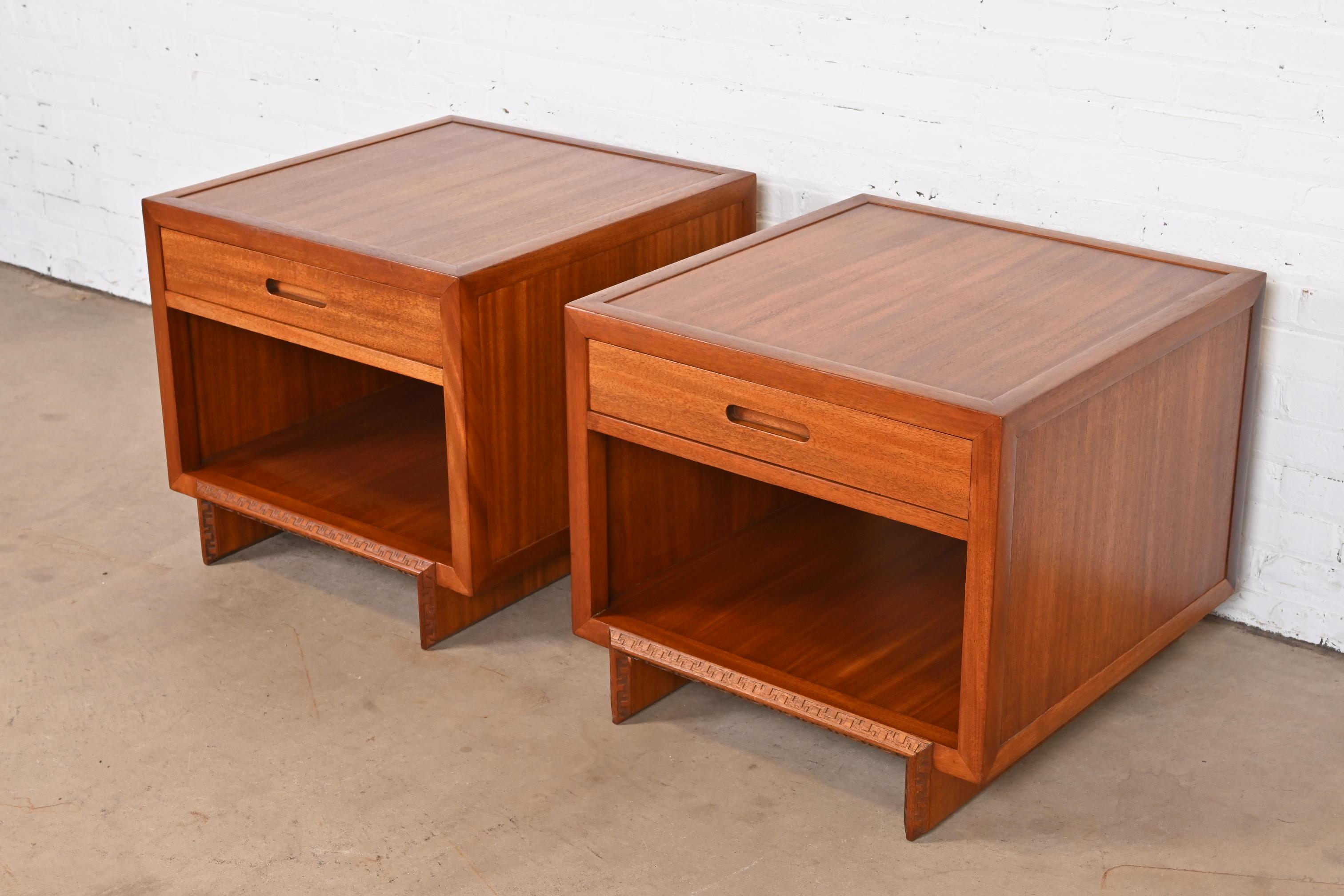 Frank Lloyd Wright Taliesin Mahogany End Tables or Nightstands, Restored In Good Condition In South Bend, IN