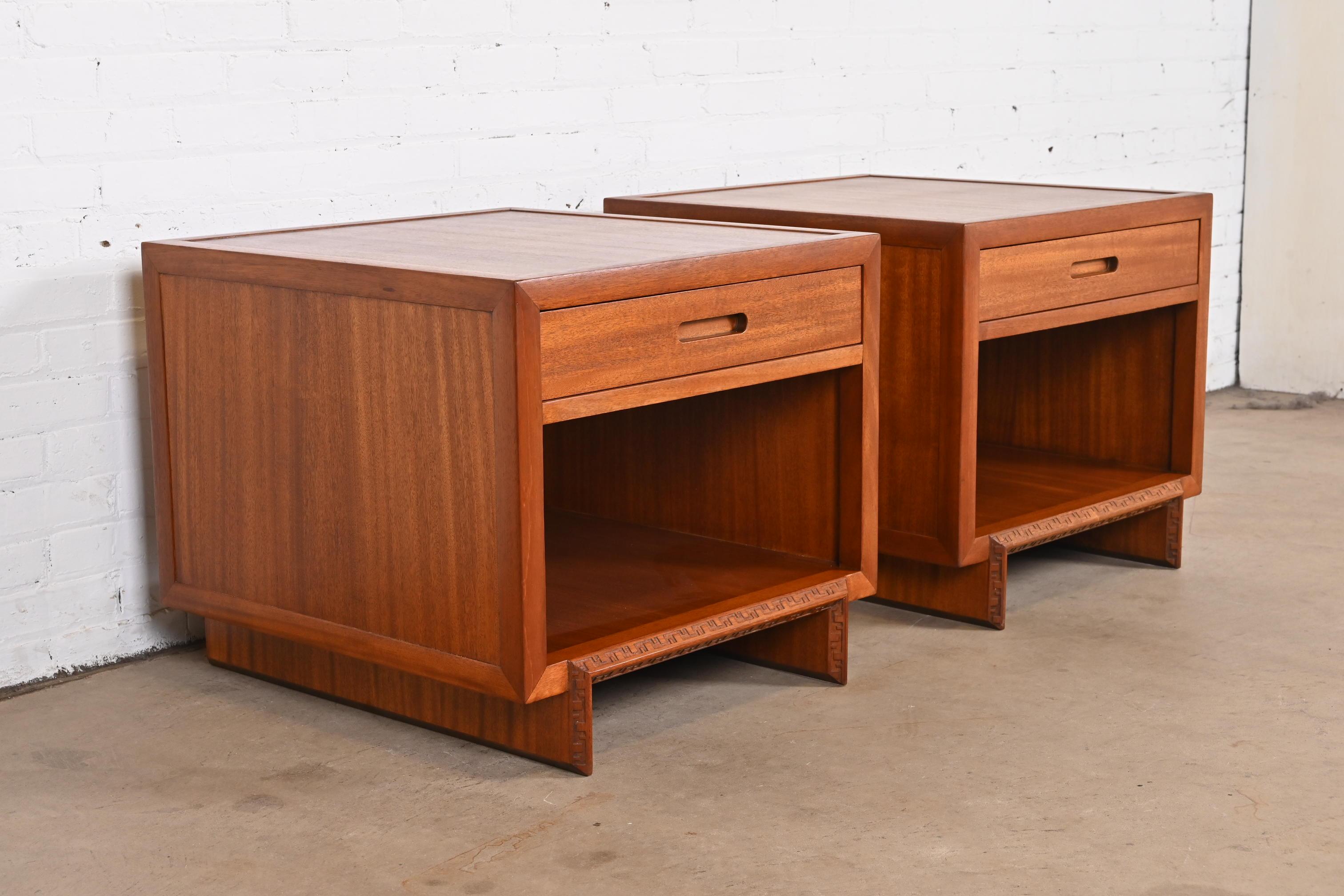 Mid-20th Century Frank Lloyd Wright Taliesin Mahogany End Tables or Nightstands, Restored
