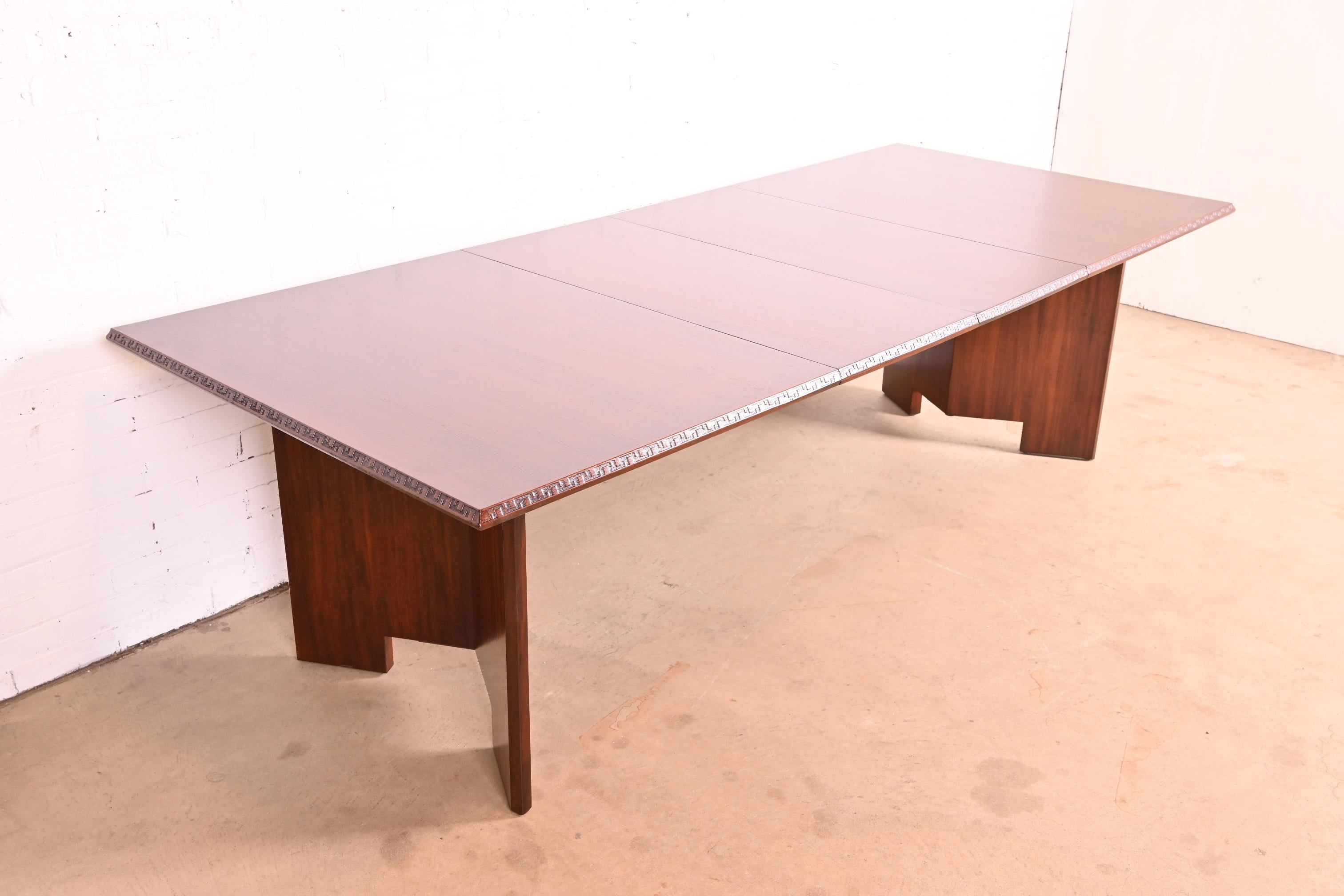 Frank Lloyd Wright Taliesin Mahogany Extension Dining Table, Newly Refinished 4