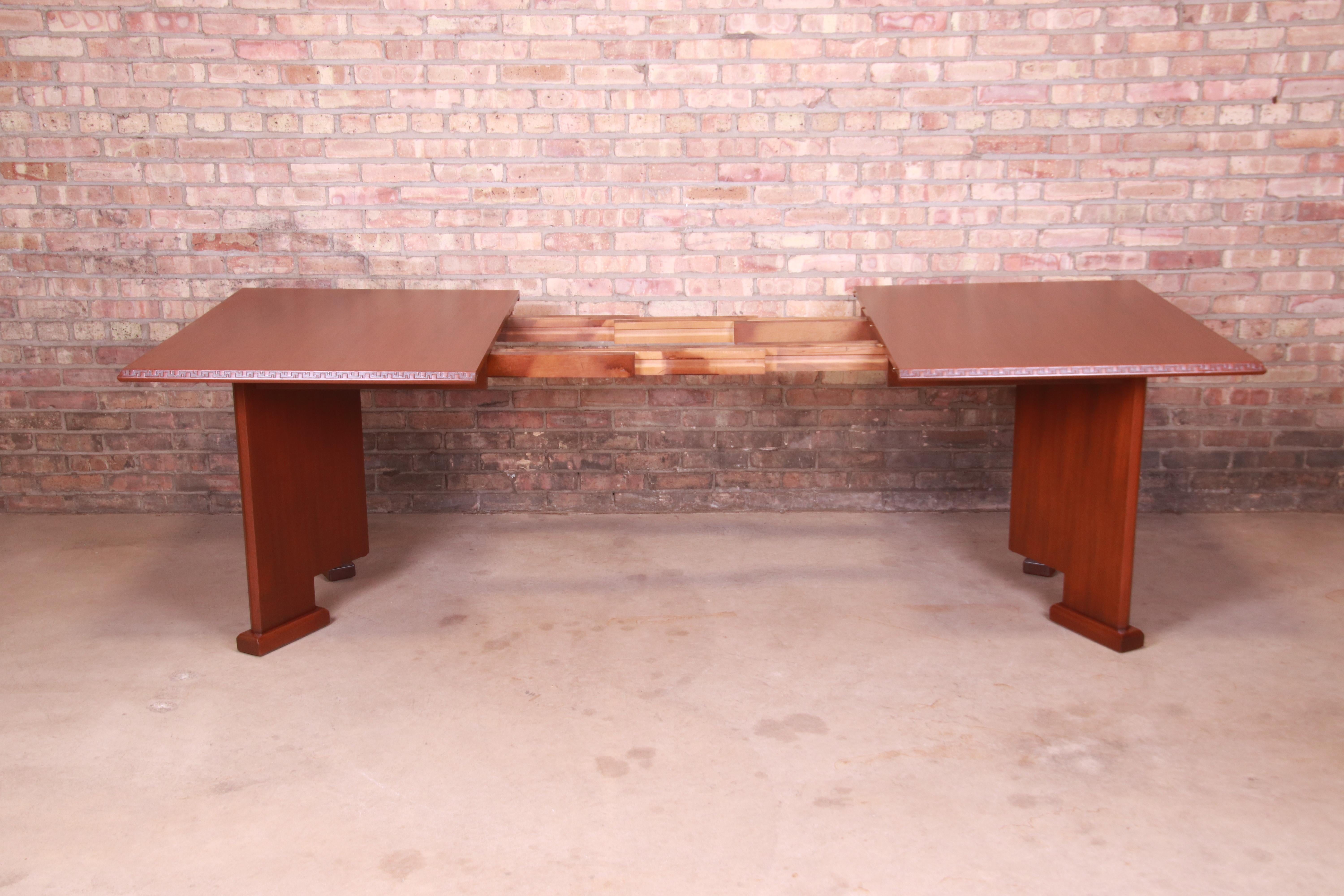 Frank Lloyd Wright Taliesin Mahogany Extension Dining Table, Newly Refinished For Sale 5