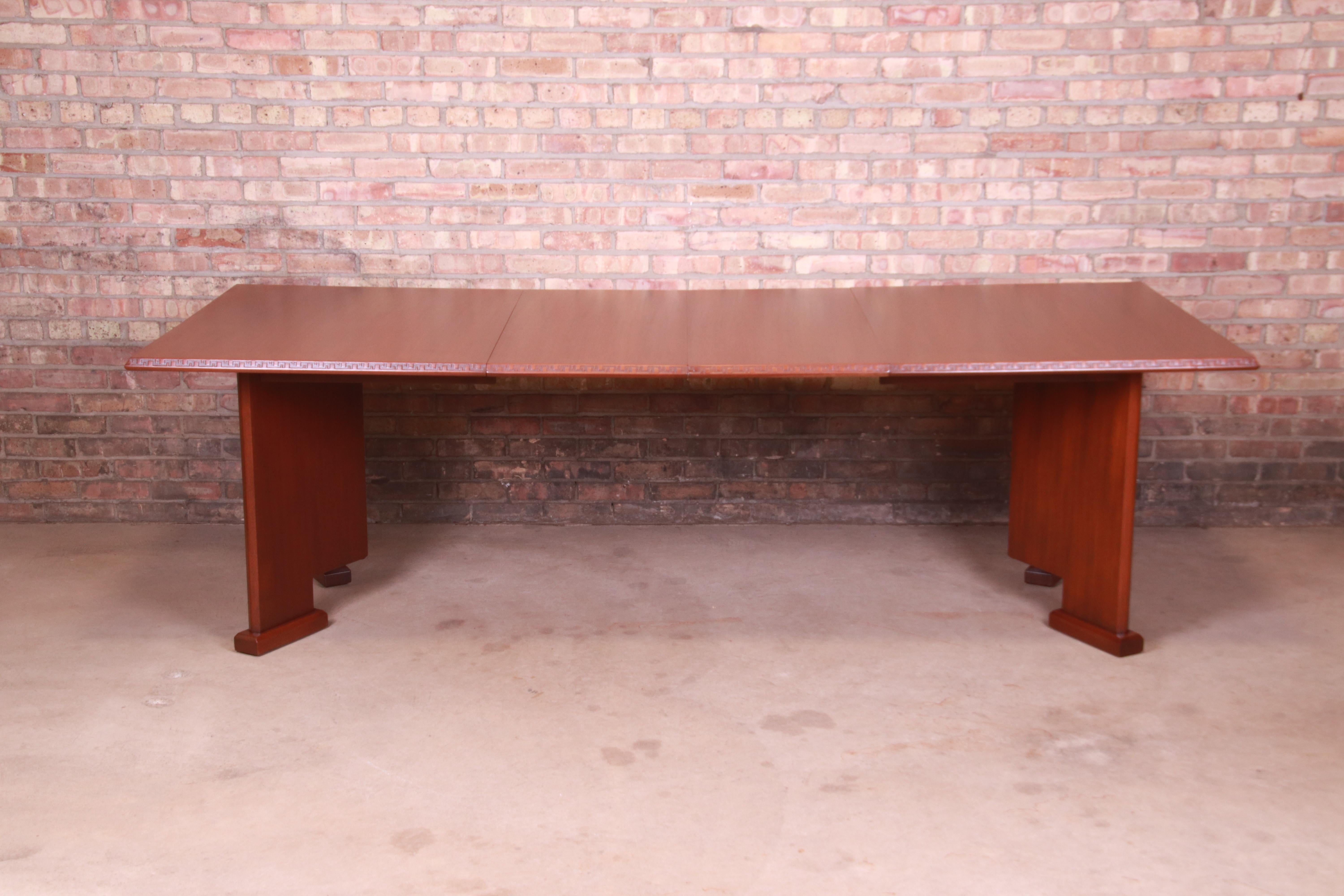 Frank Lloyd Wright Taliesin Mahogany Extension Dining Table, Newly Refinished For Sale 6
