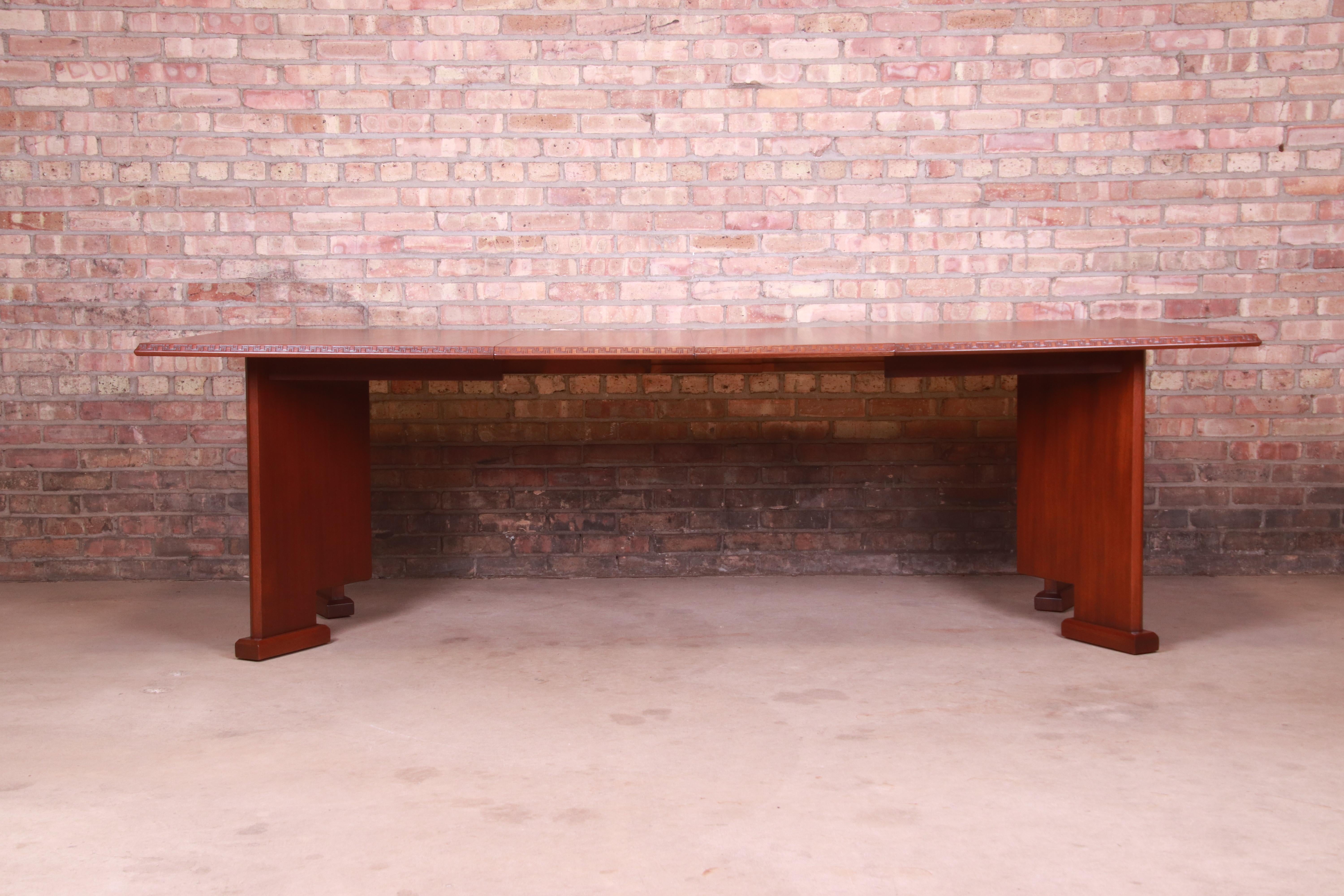 Frank Lloyd Wright Taliesin Mahogany Extension Dining Table, Newly Refinished 7