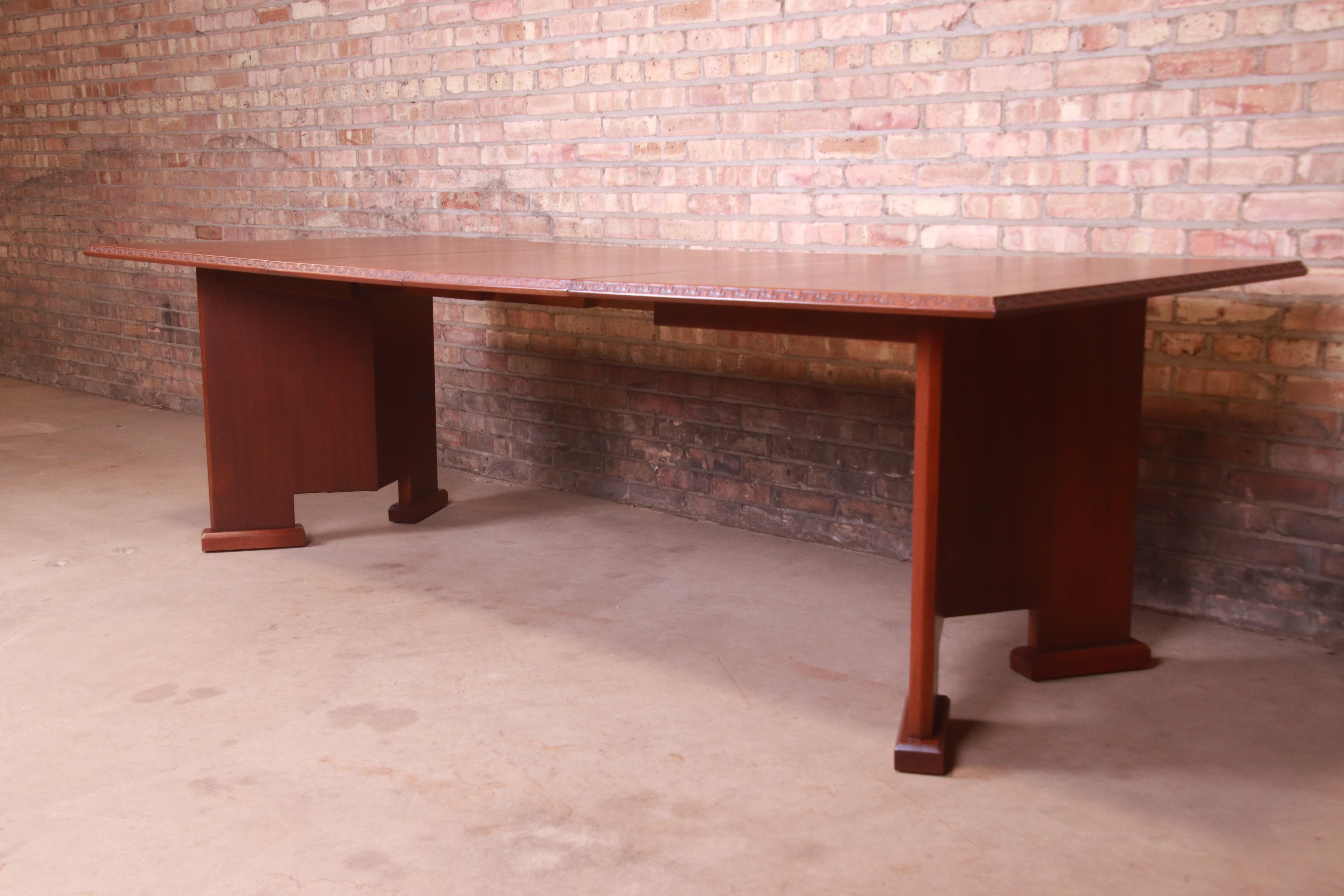 Frank Lloyd Wright Taliesin Mahogany Extension Dining Table, Newly Refinished For Sale 9
